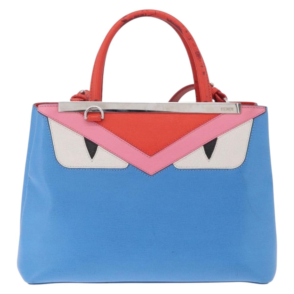 FENDI Petite 2Jours Hand Bag Leather 2way Blue Silver 8BH253 Auth 210420