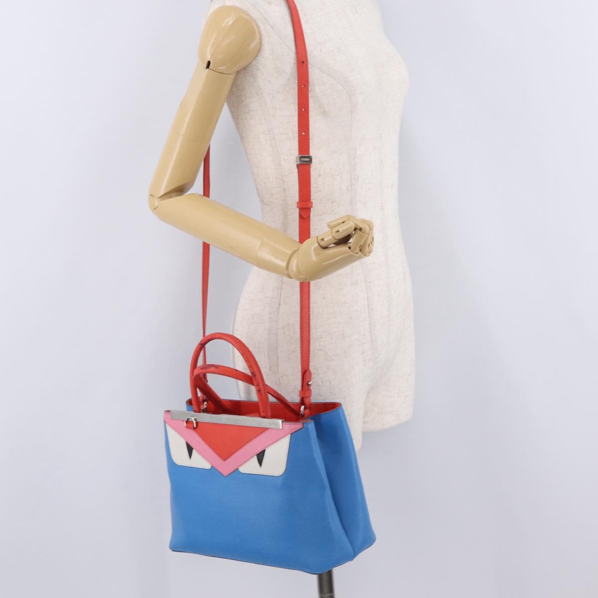FENDI Petite 2Jours Hand Bag Leather 2way Blue Silver 8BH253 Auth 210420