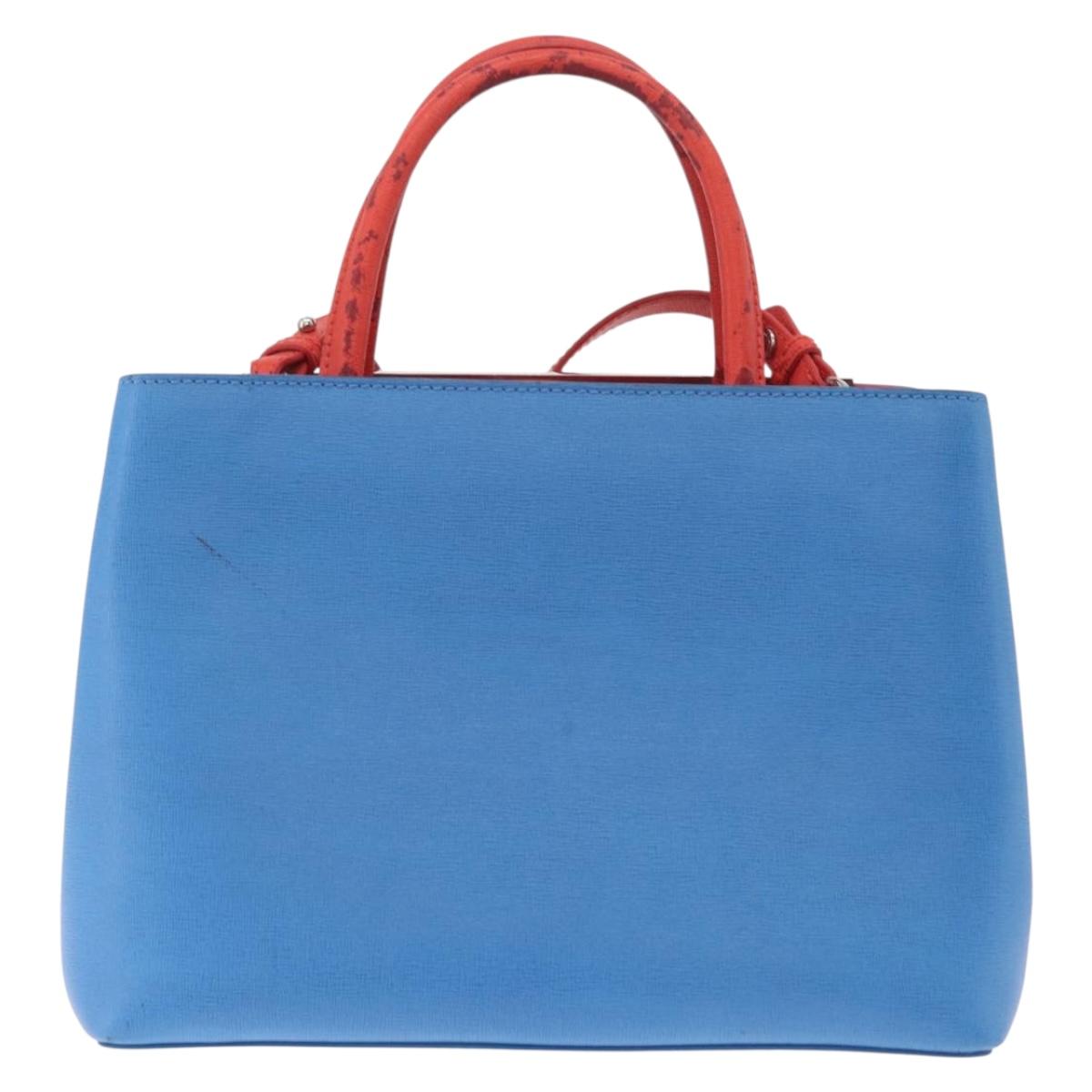 FENDI Petite 2Jours Hand Bag Leather 2way Blue Silver 8BH253 Auth 210420