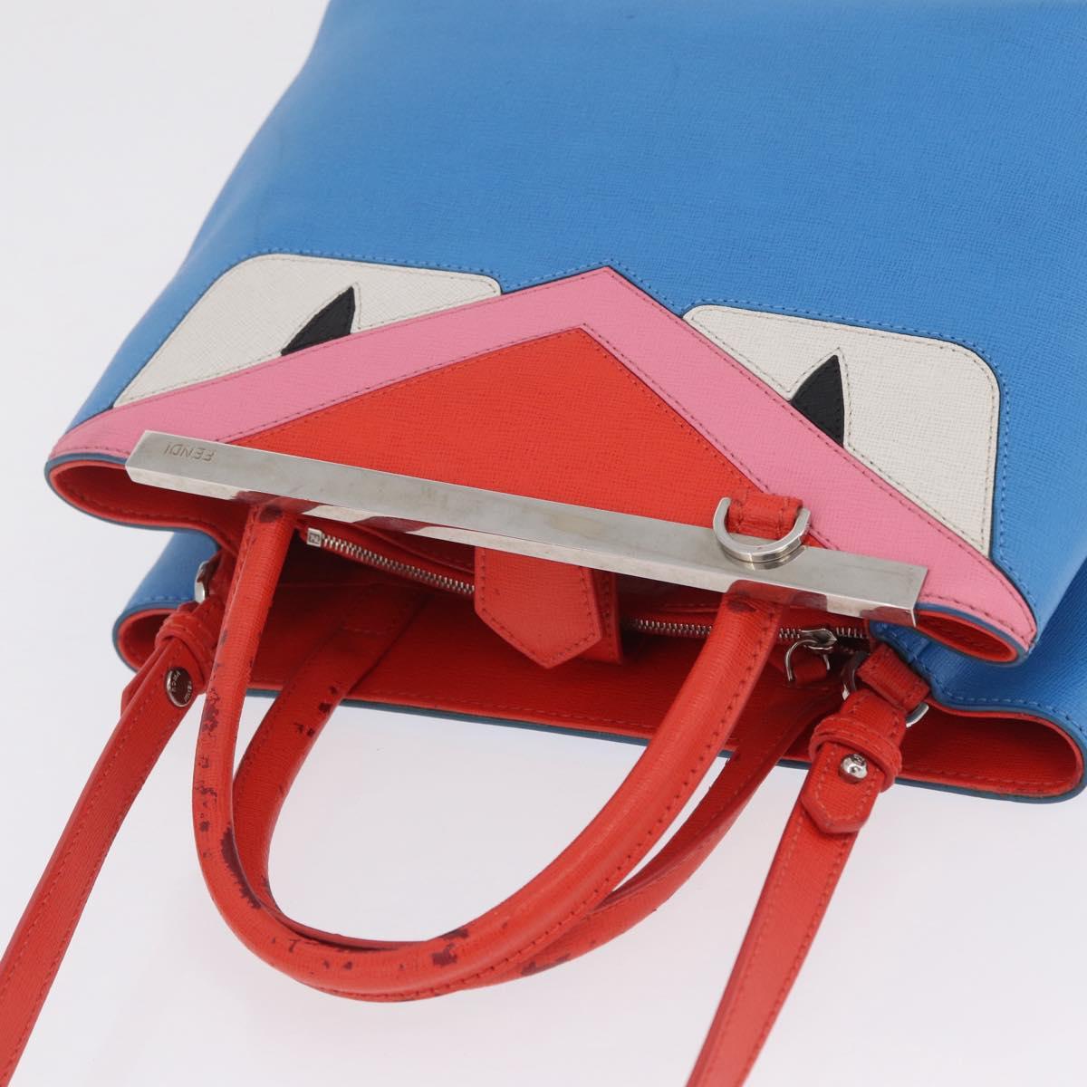 FENDI Petite 2Jours Hand Bag Leather 2way Blue Silver 8BH253 Auth 210420
