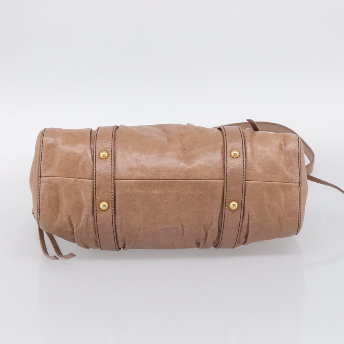 Miu Miu Vitellolux Hand Bag Leather 2way Beige Gold Auth 210421V