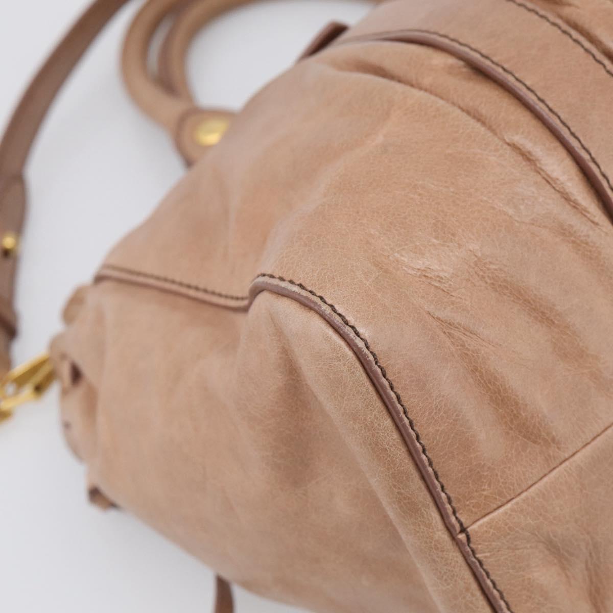 Miu Miu Vitellolux Hand Bag Leather 2way Beige Gold Auth 210421V