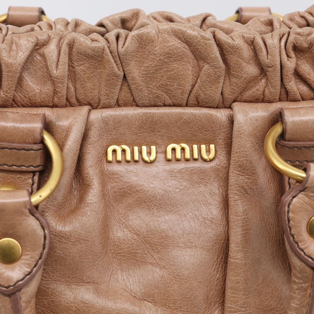 Miu Miu Vitellolux Hand Bag Leather 2way Beige Gold Auth 210421V