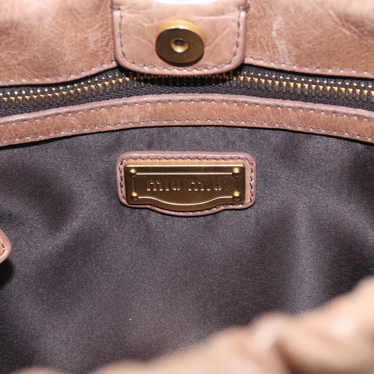 Miu Miu Vitellolux Hand Bag Leather 2way Beige Gold Auth 210421V