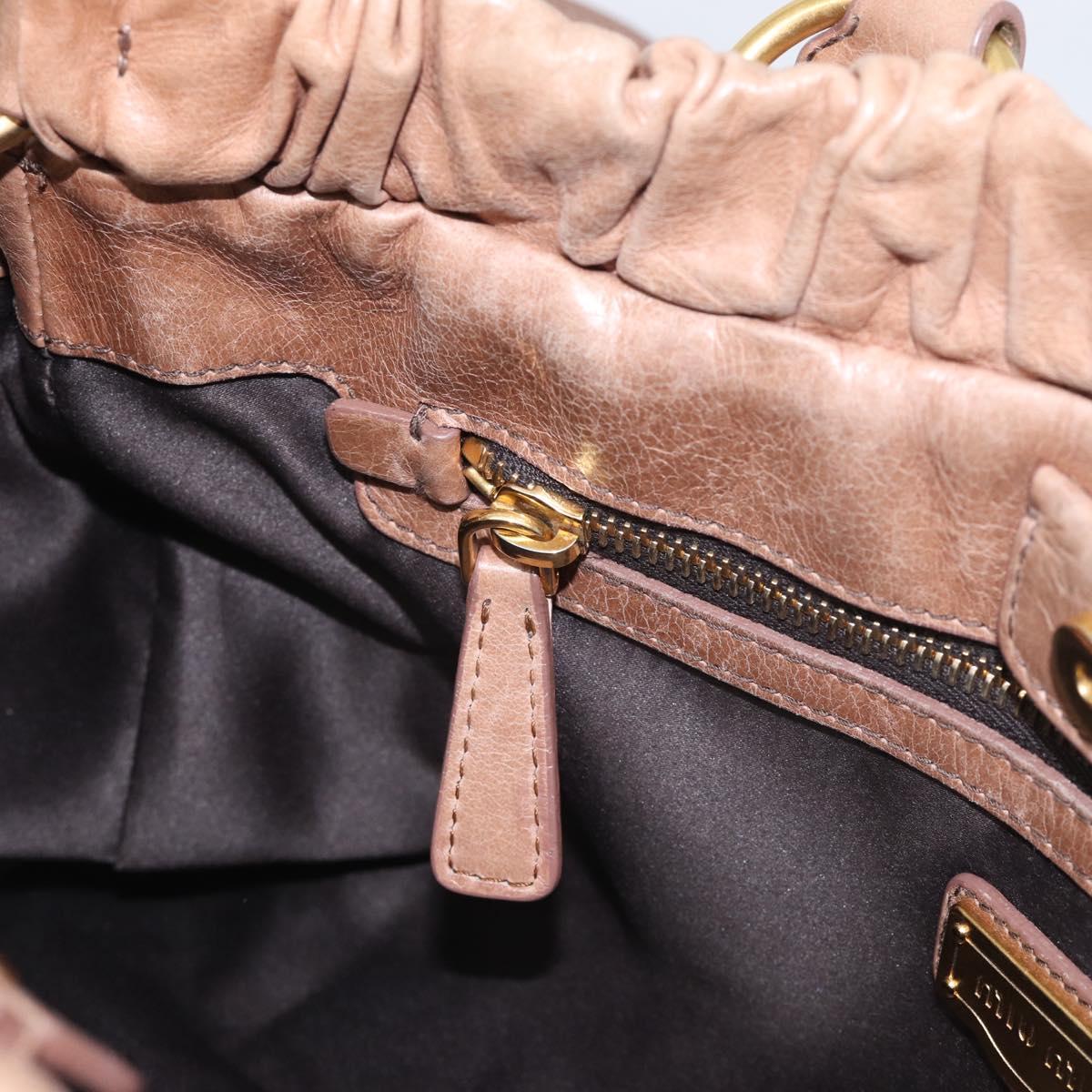 Miu Miu Vitellolux Hand Bag Leather 2way Beige Gold Auth 210421V