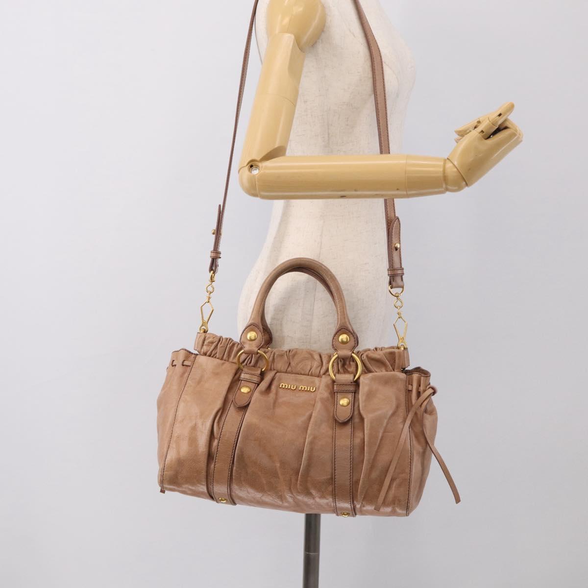 Miu Miu Vitellolux Hand Bag Leather 2way Beige Gold Auth 210421V