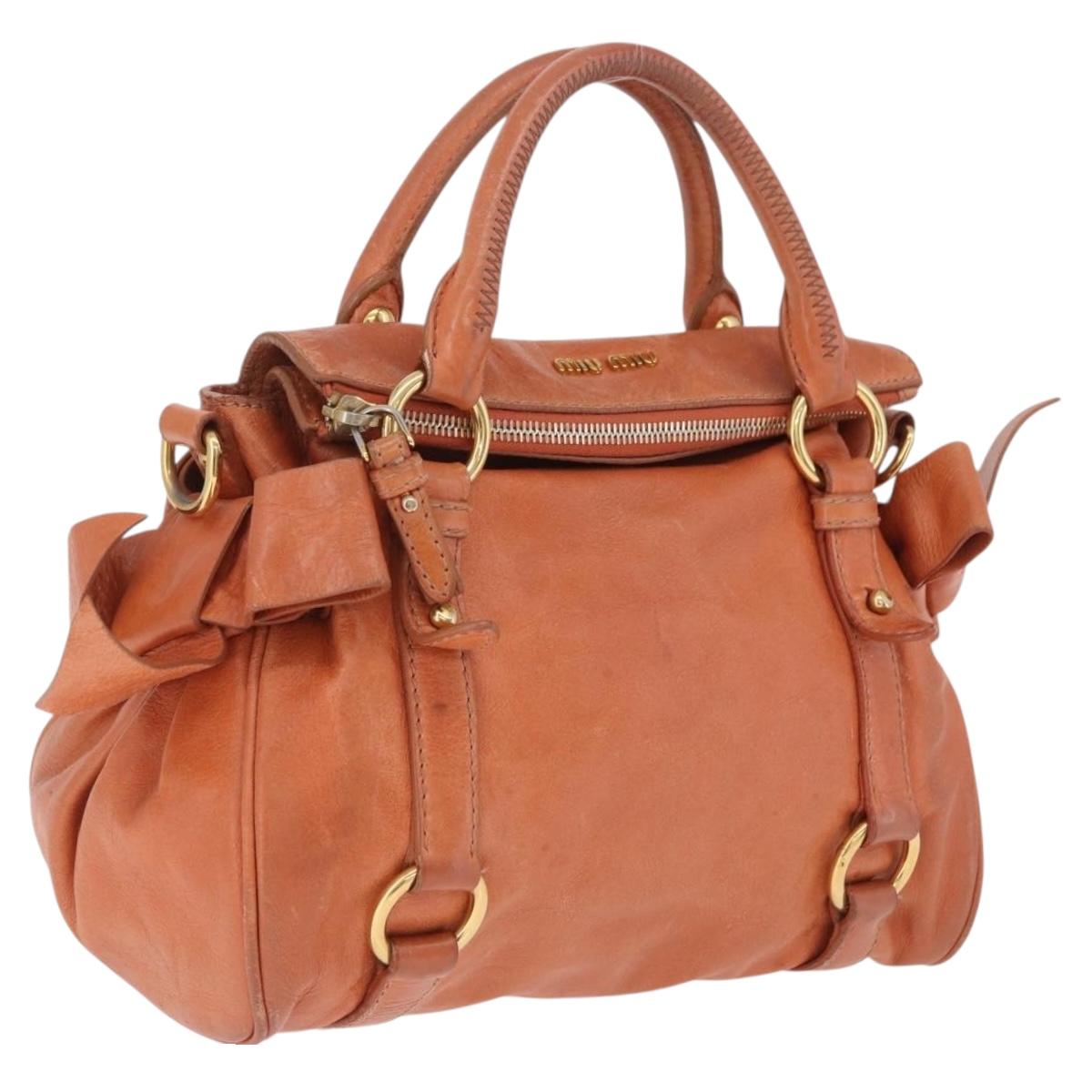 Miu Miu Vitellolux Hand Bag Leather Orange Gold Auth 210422V