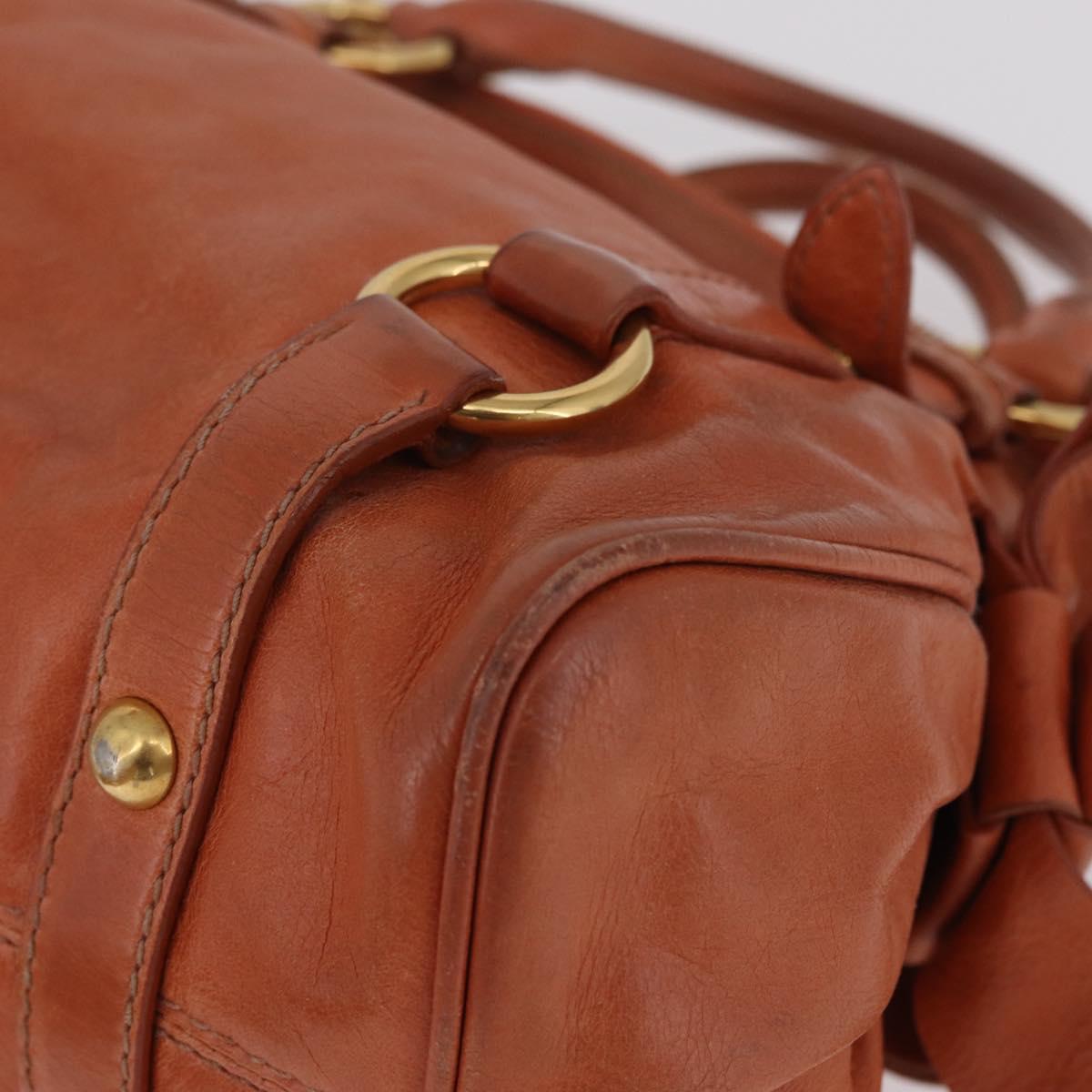 Miu Miu Vitellolux Hand Bag Leather Orange Gold Auth 210422V