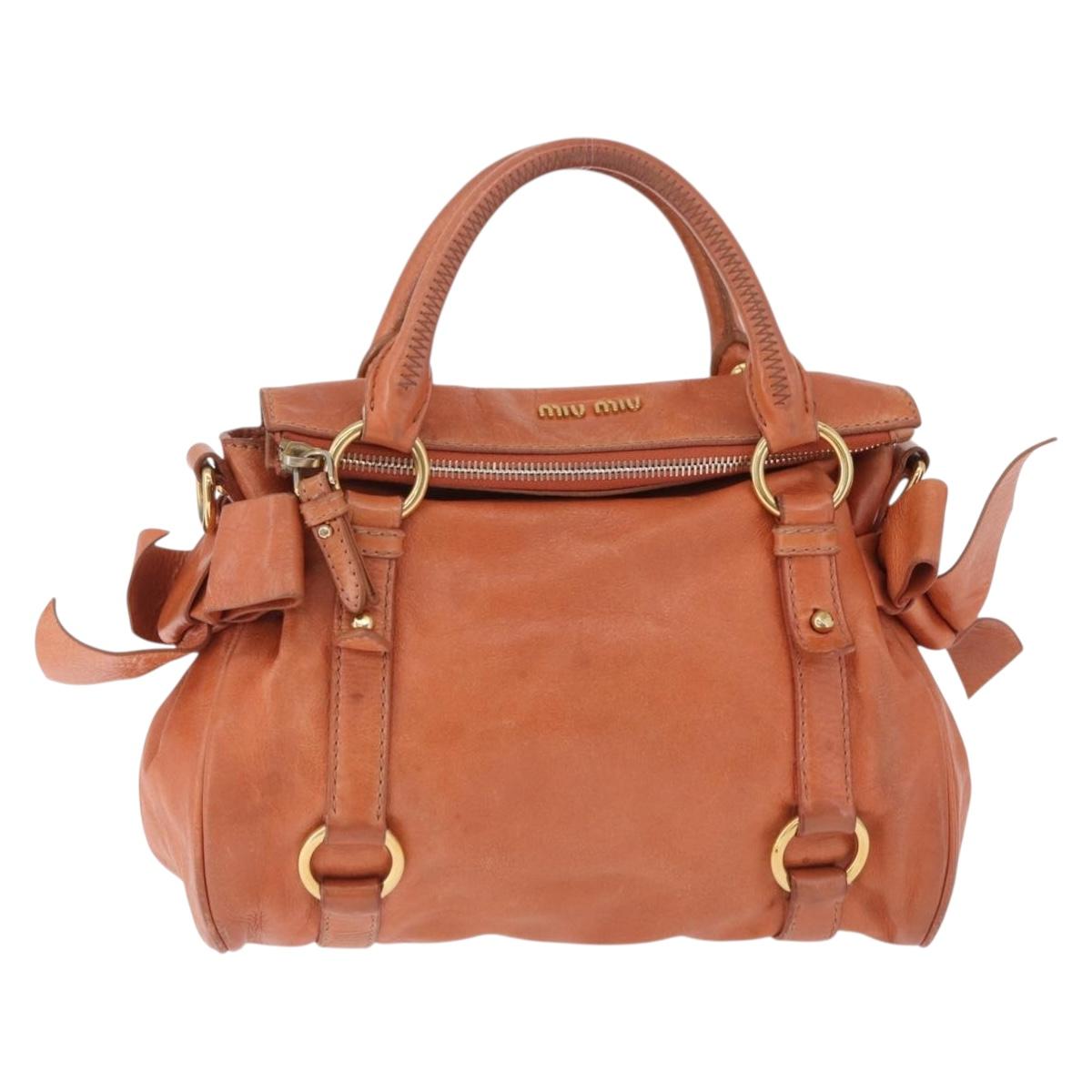 Miu Miu Vitellolux Hand Bag Leather Orange Gold Auth 210422V