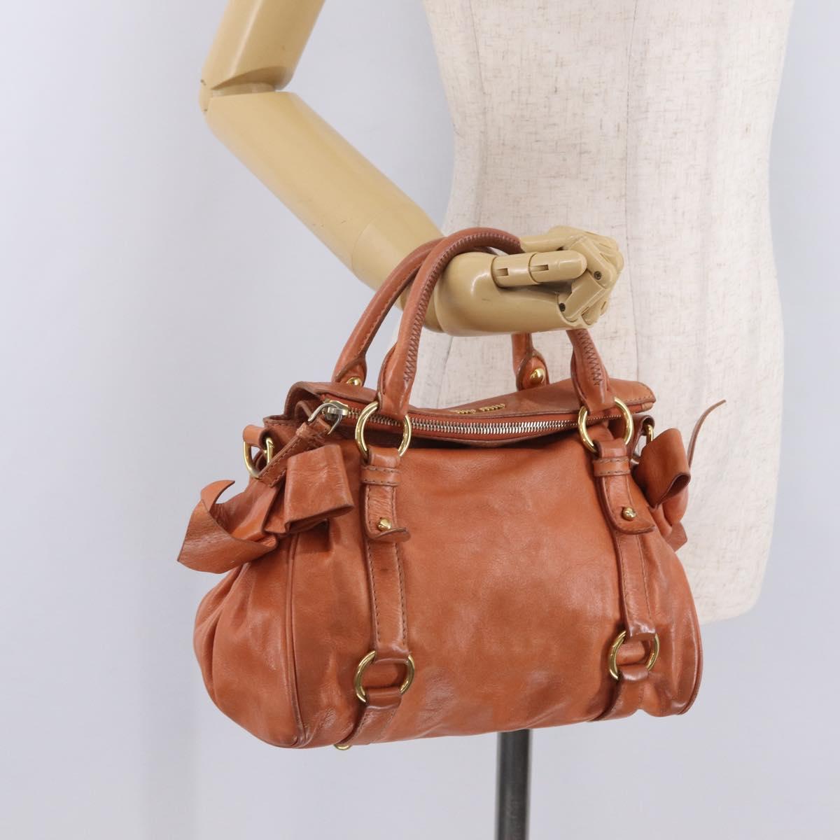 Miu Miu Vitellolux Hand Bag Leather Orange Gold Auth 210422V