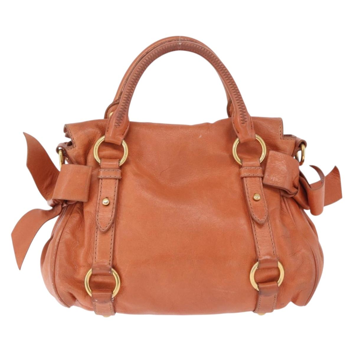 Miu Miu Vitellolux Hand Bag Leather Orange Gold Auth 210422V