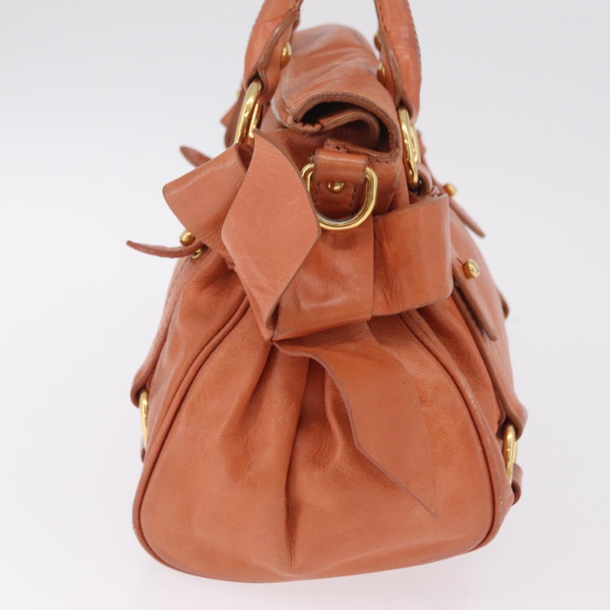 Miu Miu Vitellolux Hand Bag Leather Orange Gold Auth 210422V