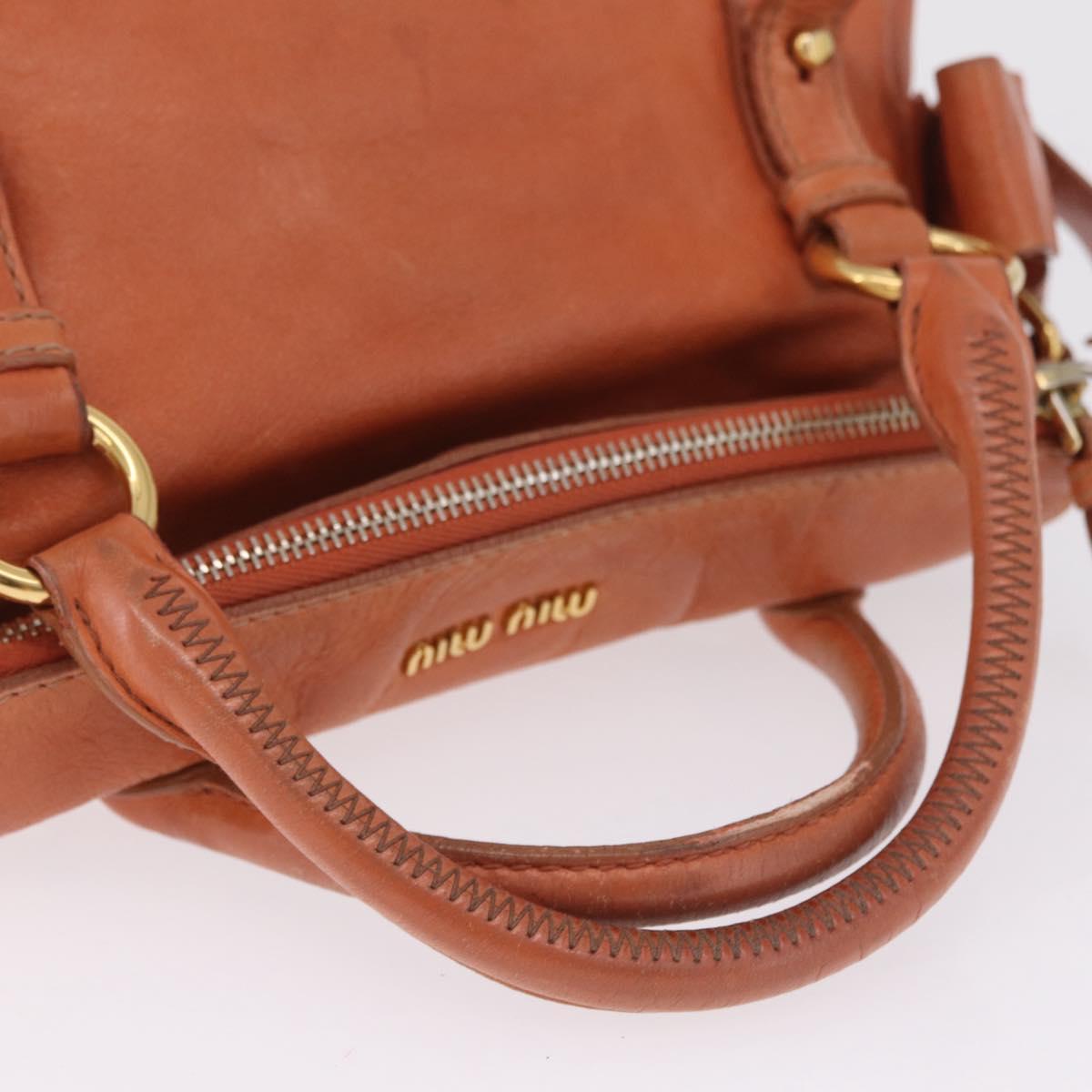 Miu Miu Vitellolux Hand Bag Leather Orange Gold Auth 210422V
