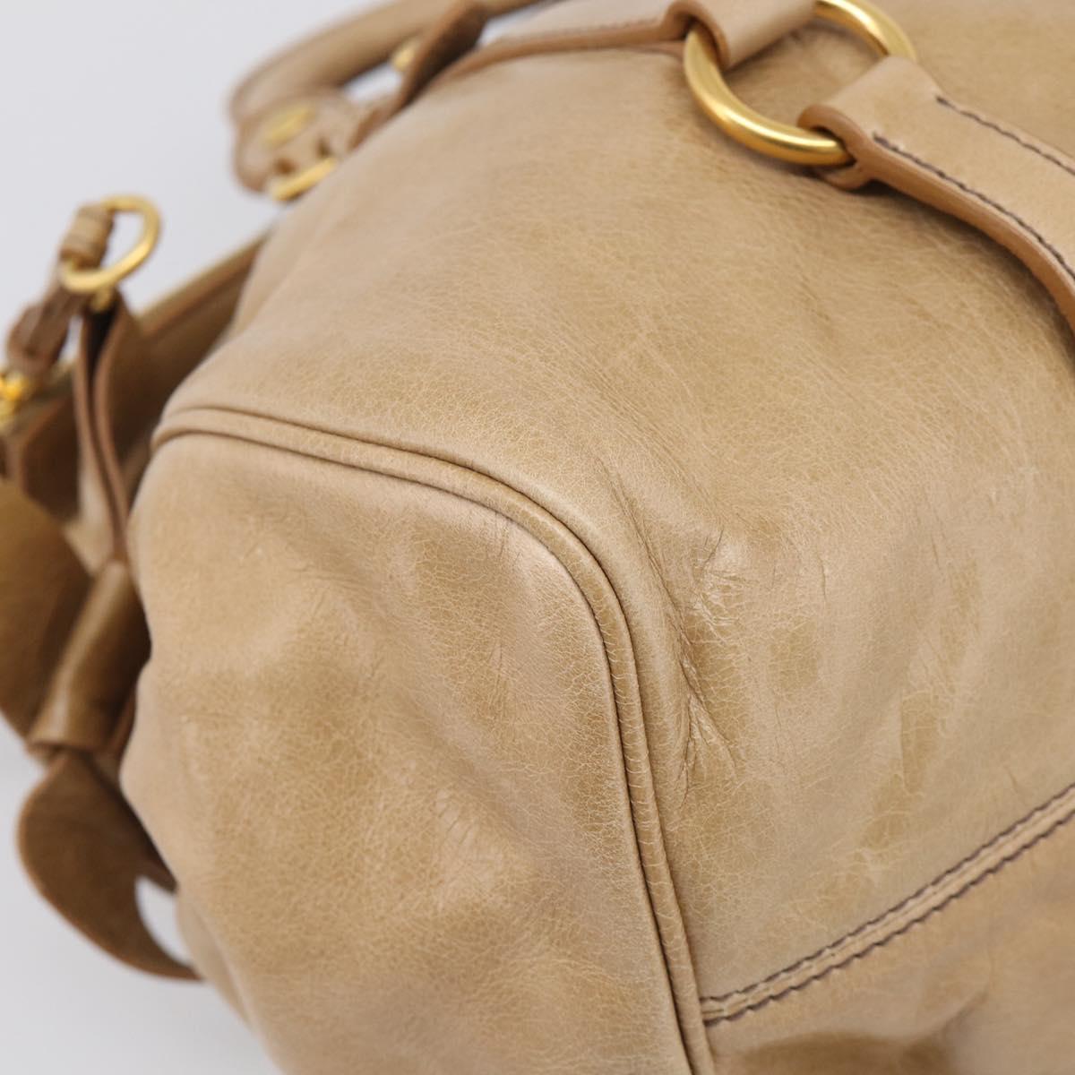 Miu Miu Vitellolux Hand Bag Leather 2way Beige Gold Auth 210423M