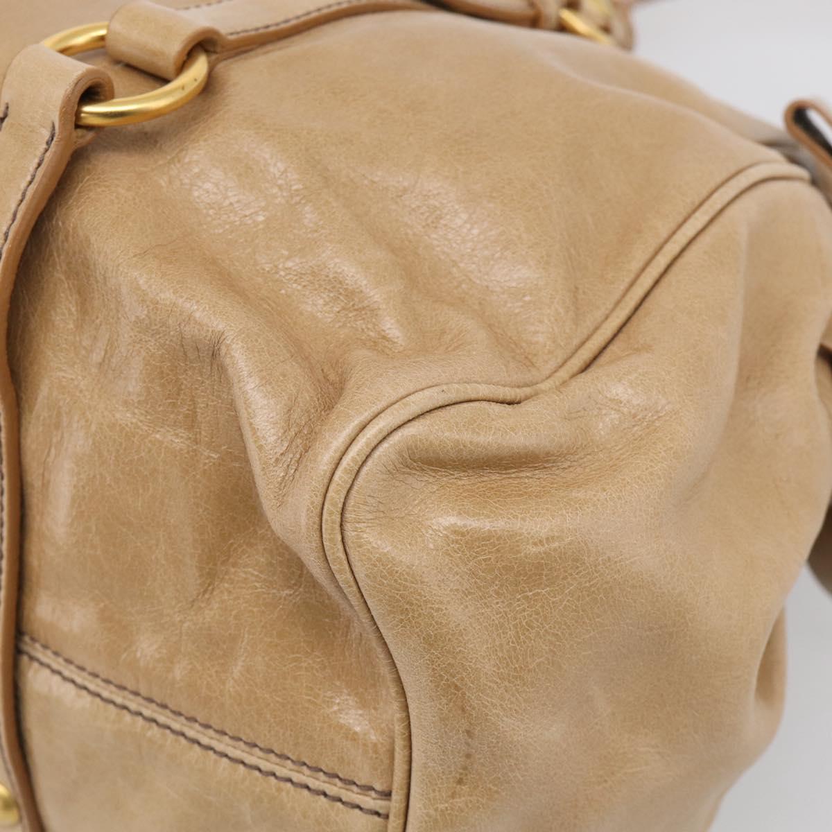 Miu Miu Vitellolux Hand Bag Leather 2way Beige Gold Auth 210423M