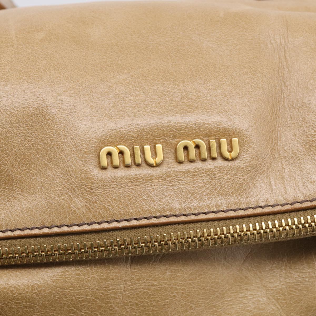 Miu Miu Vitellolux Hand Bag Leather 2way Beige Gold Auth 210423M