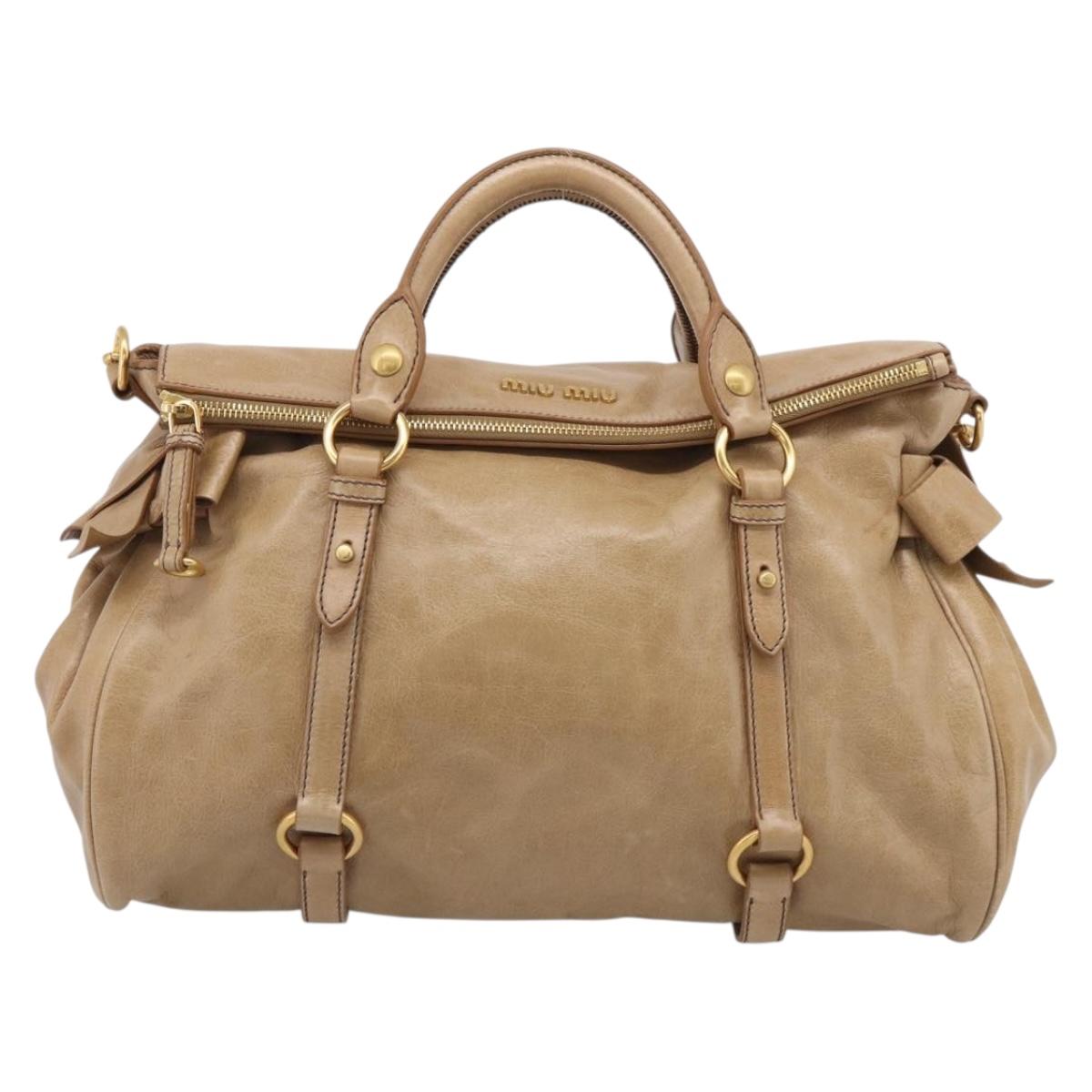 Miu Miu Vitellolux Hand Bag Leather 2way Beige Gold Auth 210423M