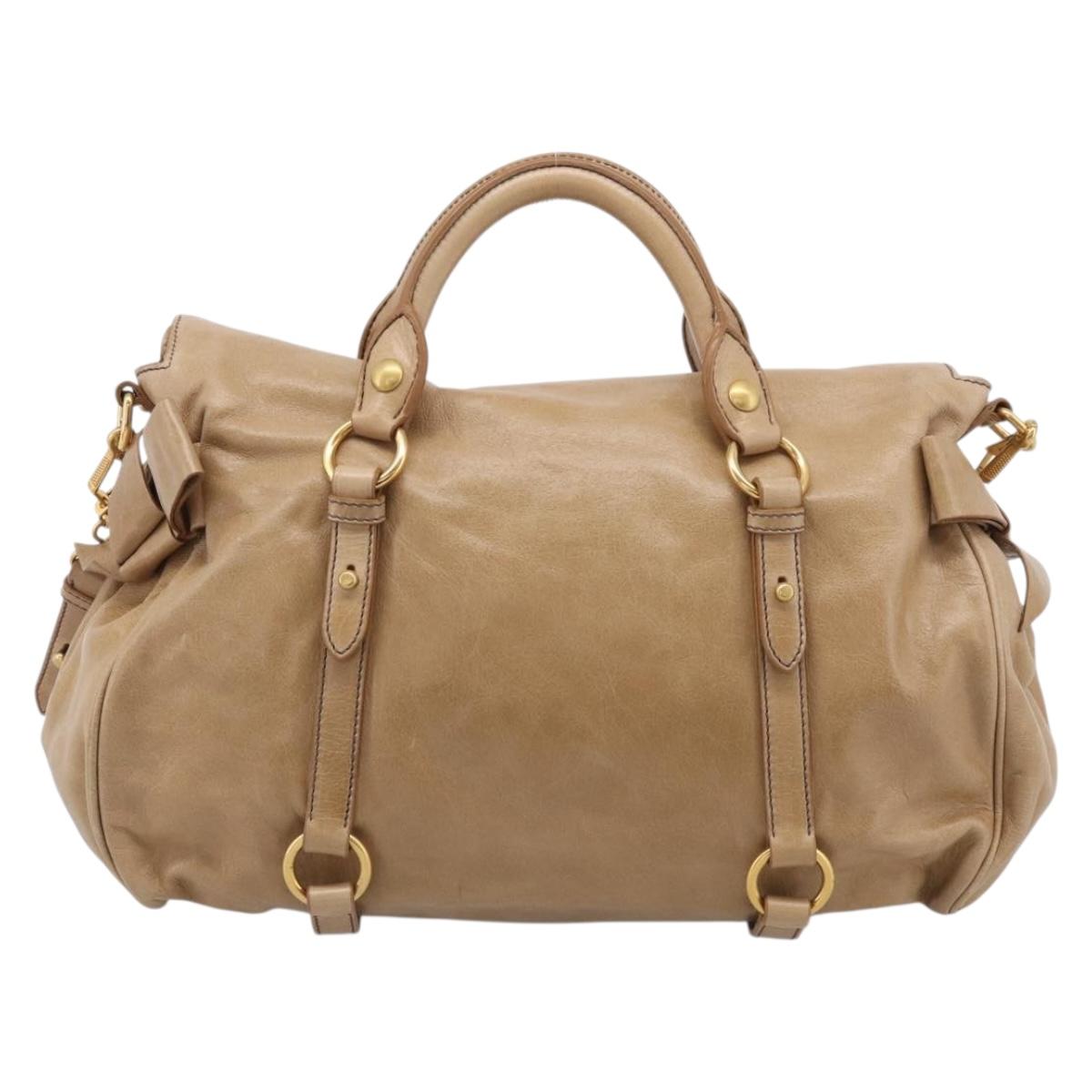 Miu Miu Vitellolux Hand Bag Leather 2way Beige Gold Auth 210423M