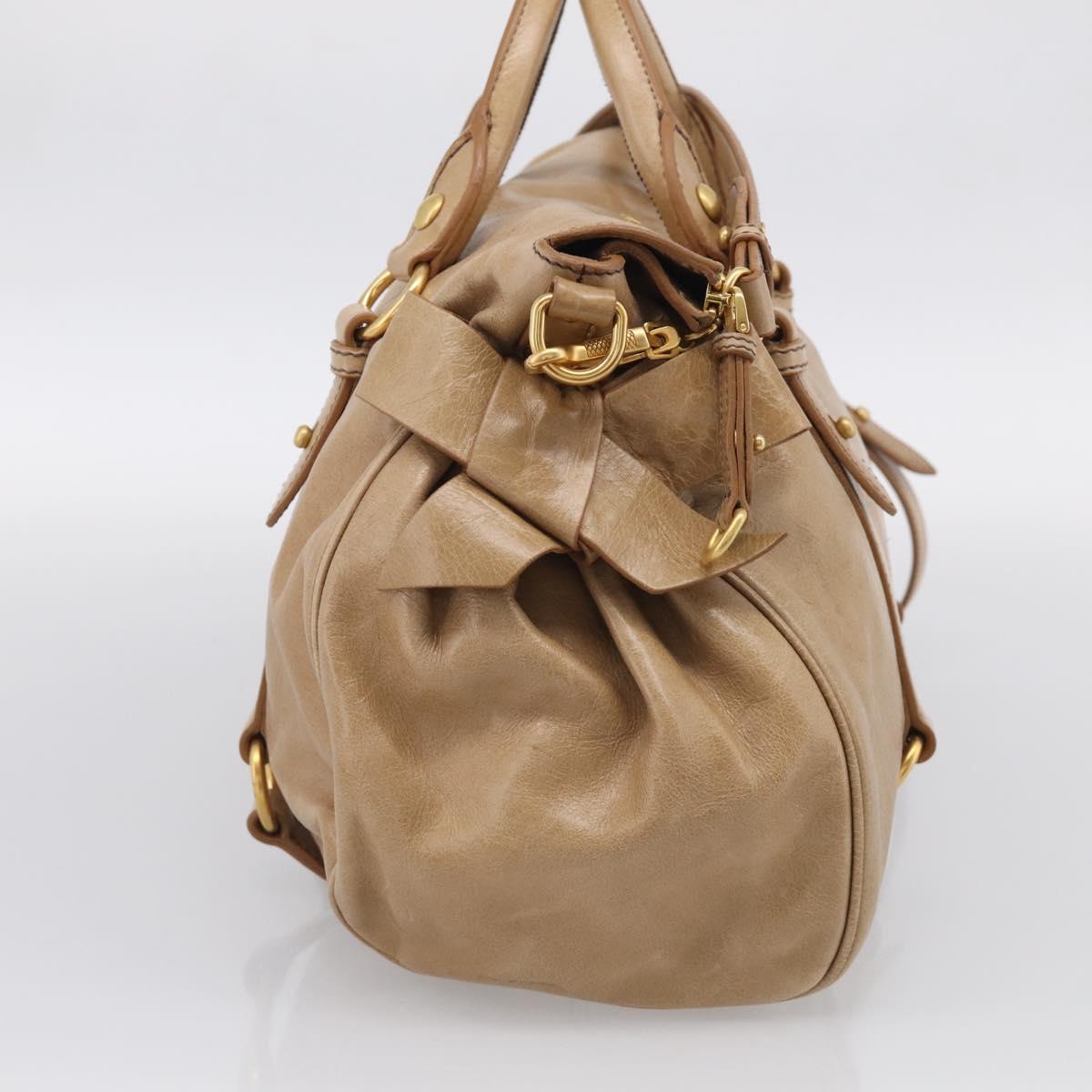 Miu Miu Vitellolux Hand Bag Leather 2way Beige Gold Auth 210423M