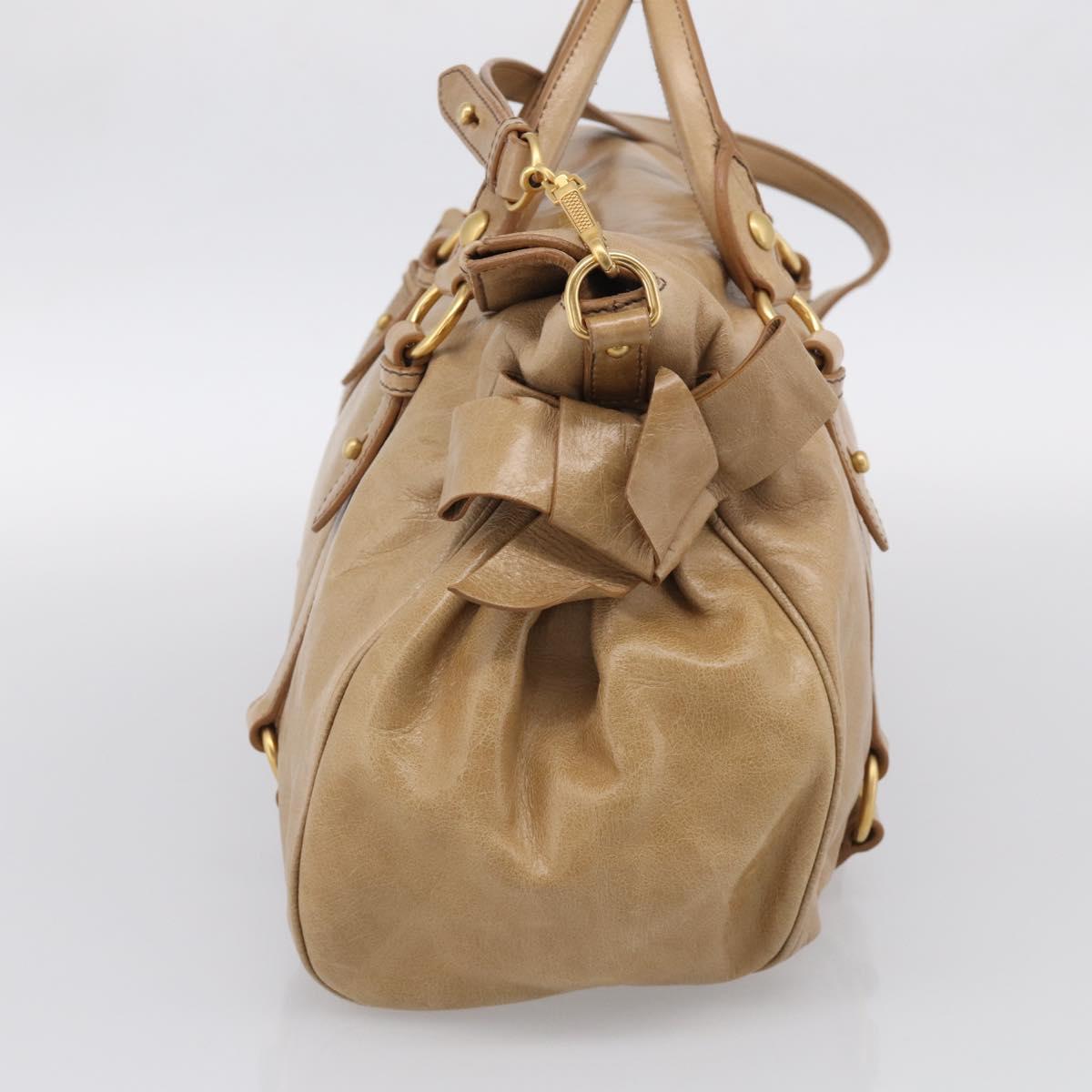 Miu Miu Vitellolux Hand Bag Leather 2way Beige Gold Auth 210423M