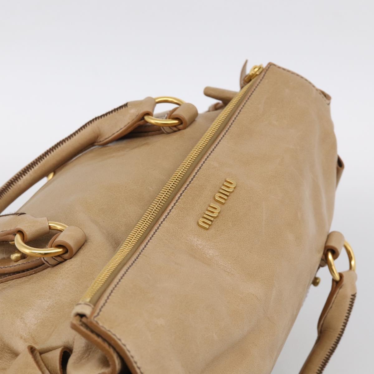 Miu Miu Vitellolux Hand Bag Leather 2way Beige Gold Auth 210423M