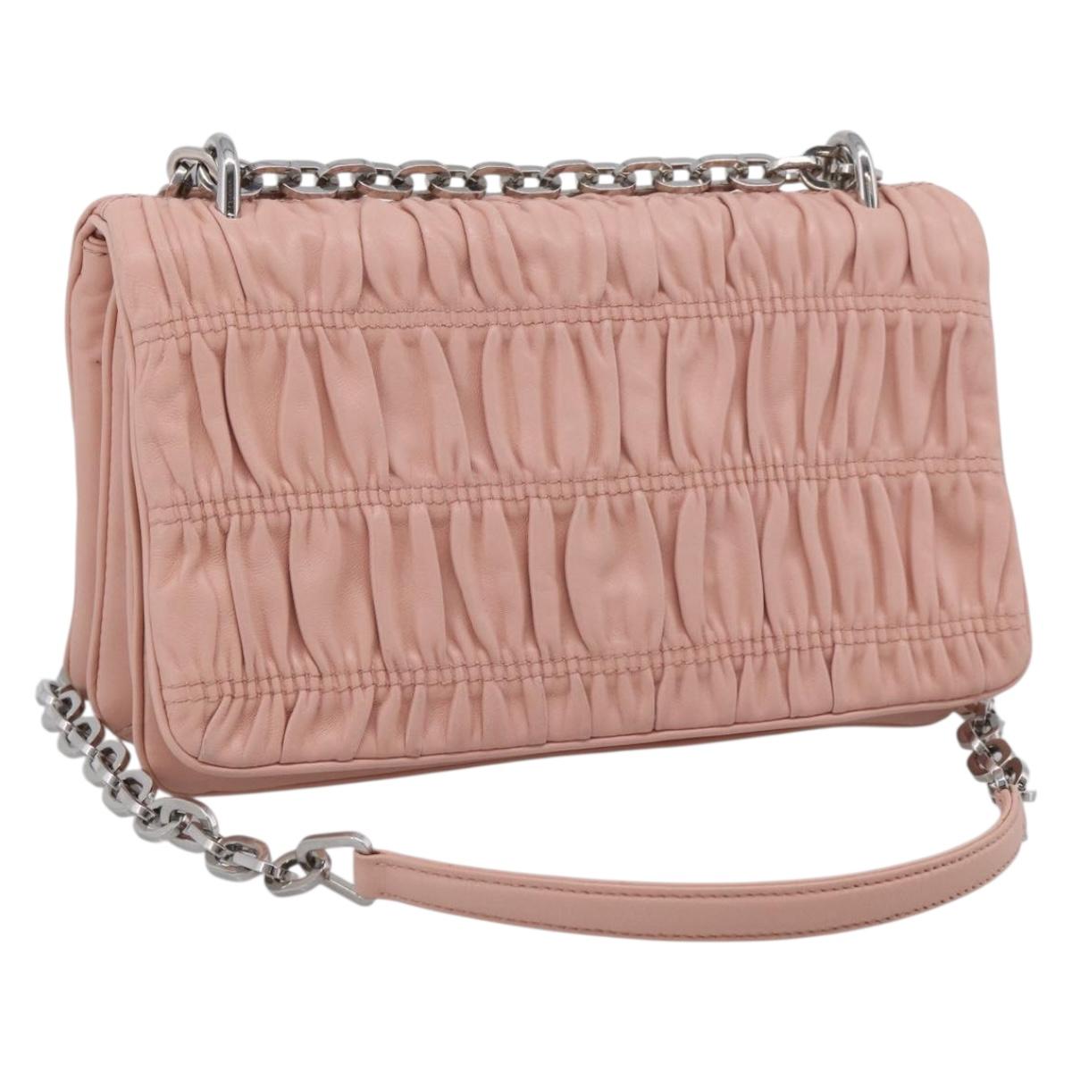 PRADA Chain Shoulder Bag Leather Pink Silver Auth 210425V