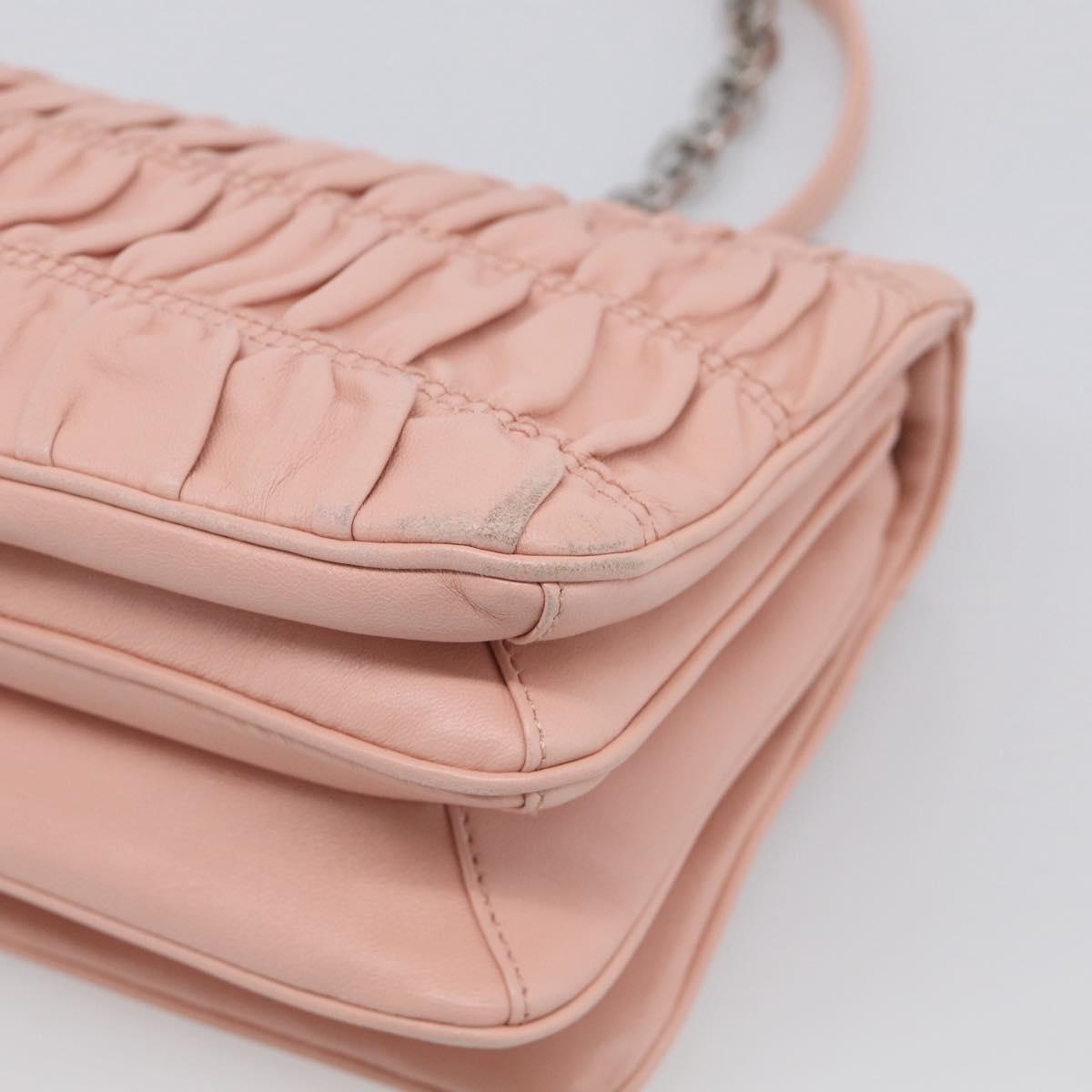 PRADA Chain Shoulder Bag Leather Pink Silver Auth 210425V