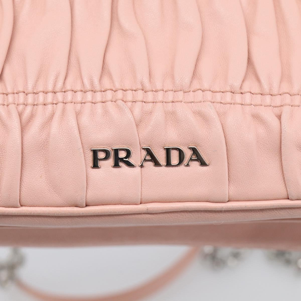 PRADA Chain Shoulder Bag Leather Pink Silver Auth 210425V