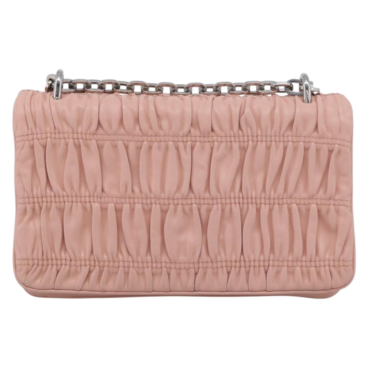 PRADA Chain Shoulder Bag Leather Pink Silver Auth 210425V