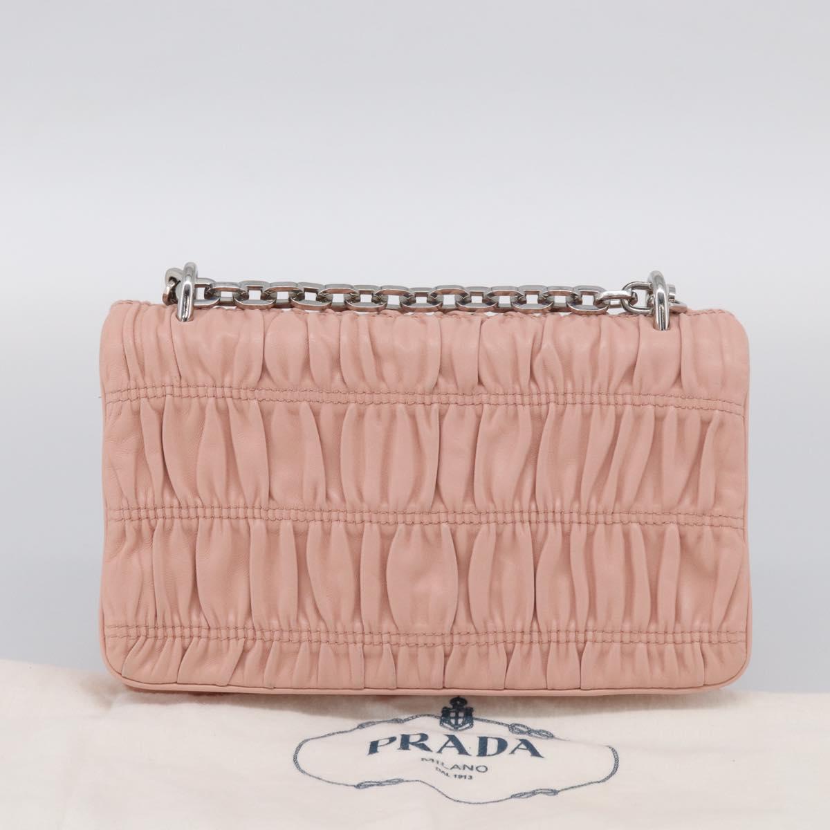 PRADA Chain Shoulder Bag Leather Pink Silver Auth 210425V