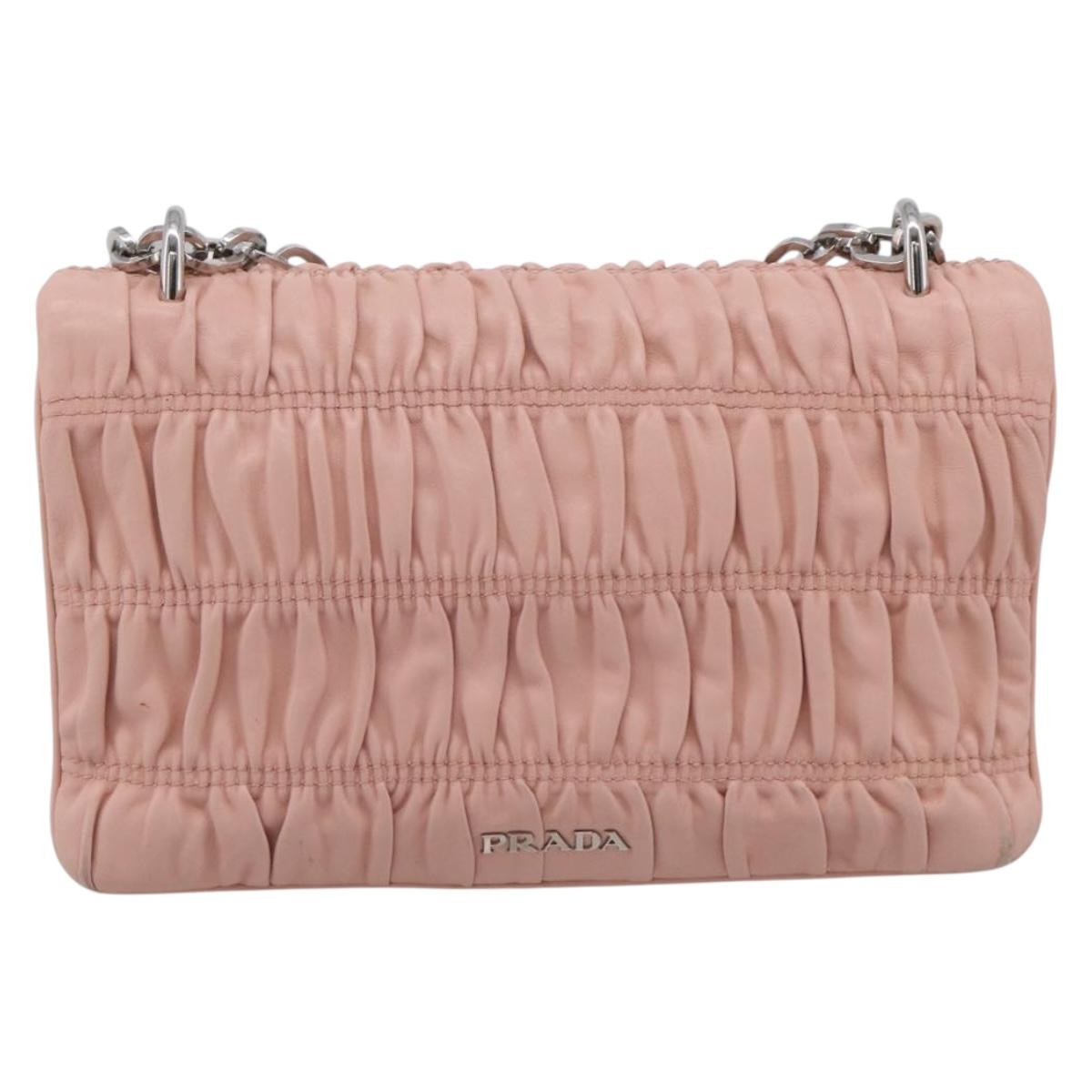 PRADA Chain Shoulder Bag Leather Pink Silver Auth 210425V