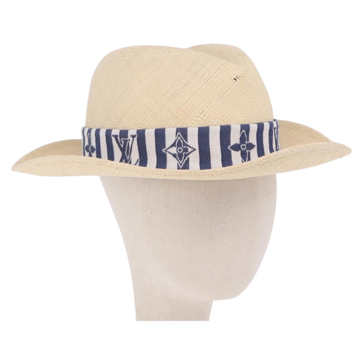 LOUIS VUITTON Chapeau Paille Graphical Cut Hat Straw 24.4"" Beige Auth 210427M