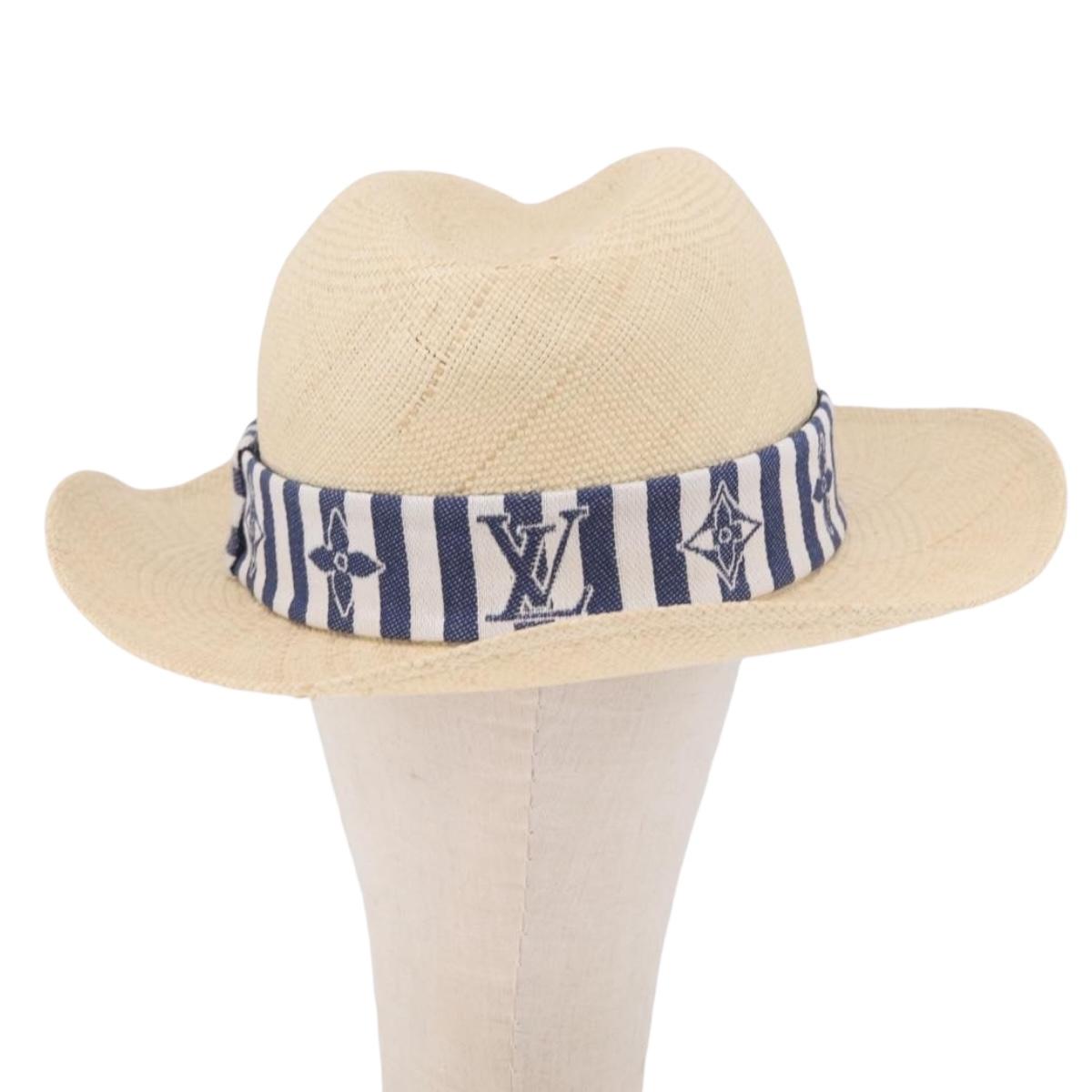 LOUIS VUITTON Chapeau Paille Graphical Cut Hat Straw 24.4"" Beige Auth 210427M