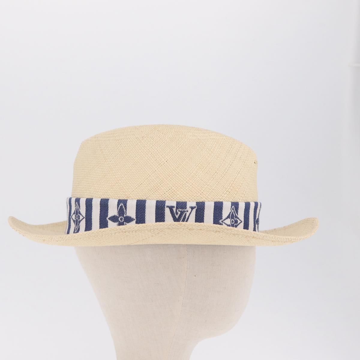 LOUIS VUITTON Chapeau Paille Graphical Cut Hat Straw 24.4"" Beige Auth 210427M