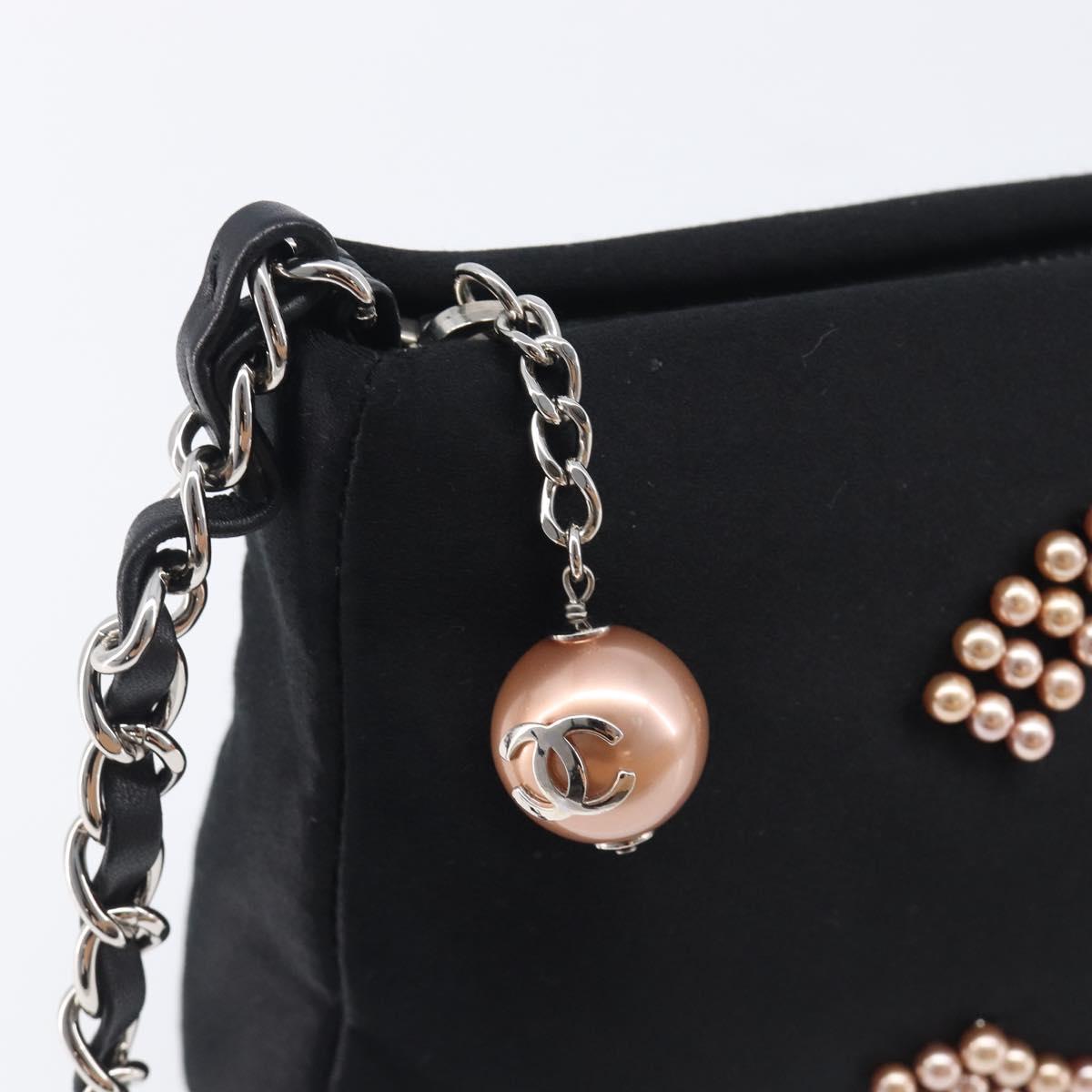 CHANEL COCO Mark Shoulder Bag Satin Black Silver CC Auth 210441V