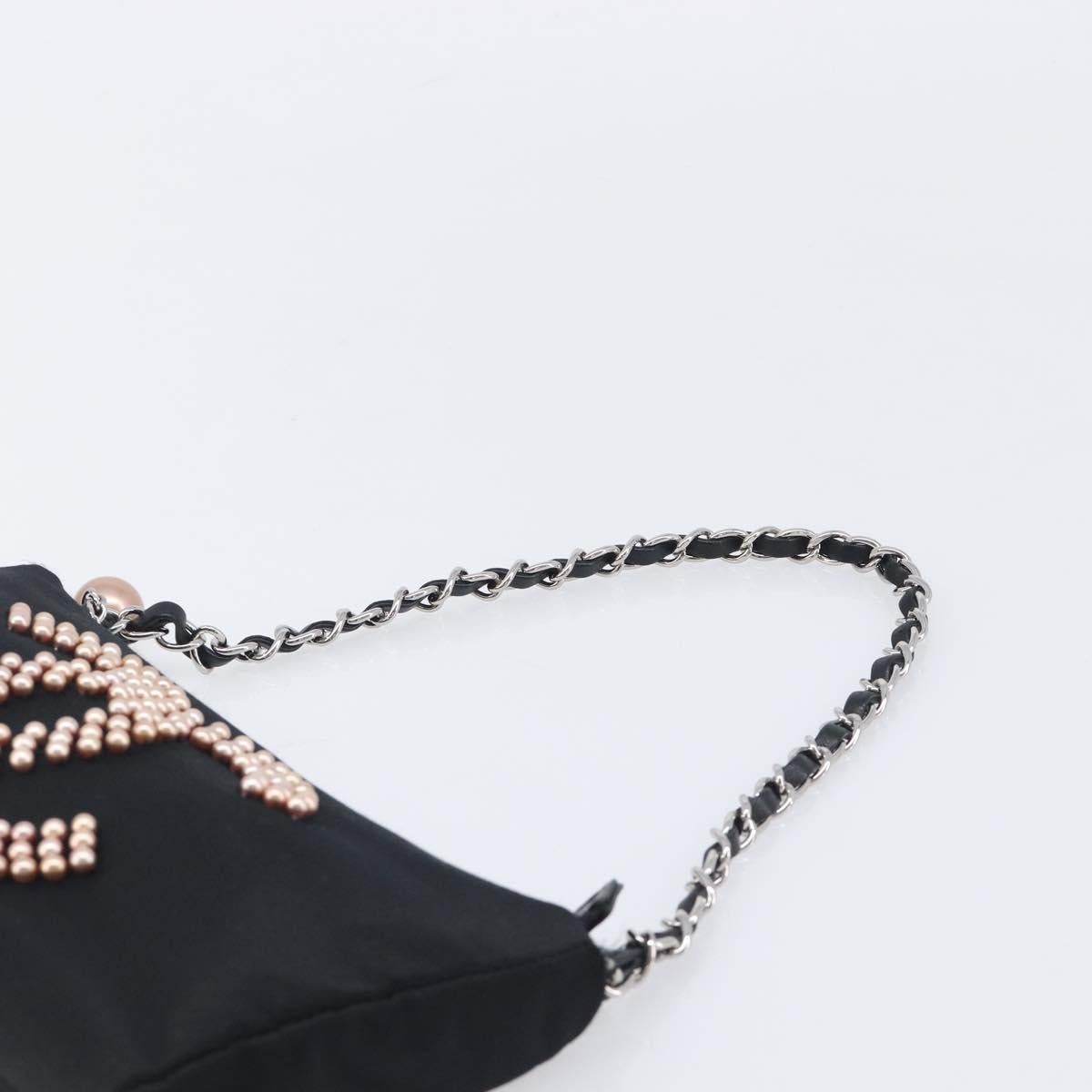 CHANEL COCO Mark Shoulder Bag Satin Black Silver CC Auth 210441V