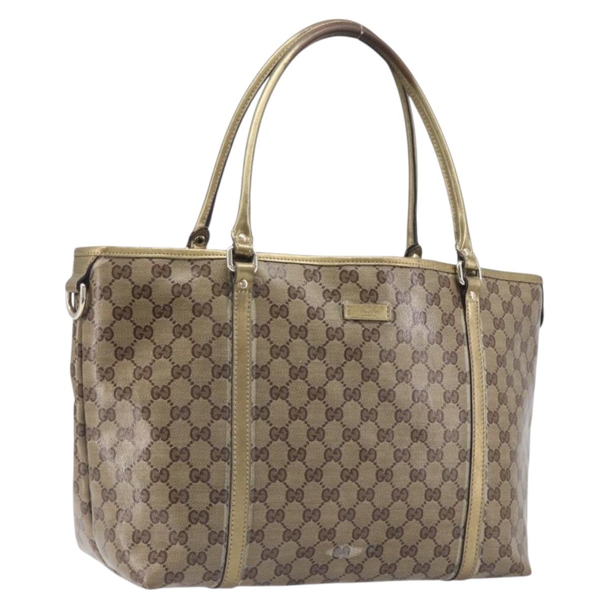 GUCCI GG Crystal Tote Bag Coated Canvas Beige Gold 197953 Auth 210443