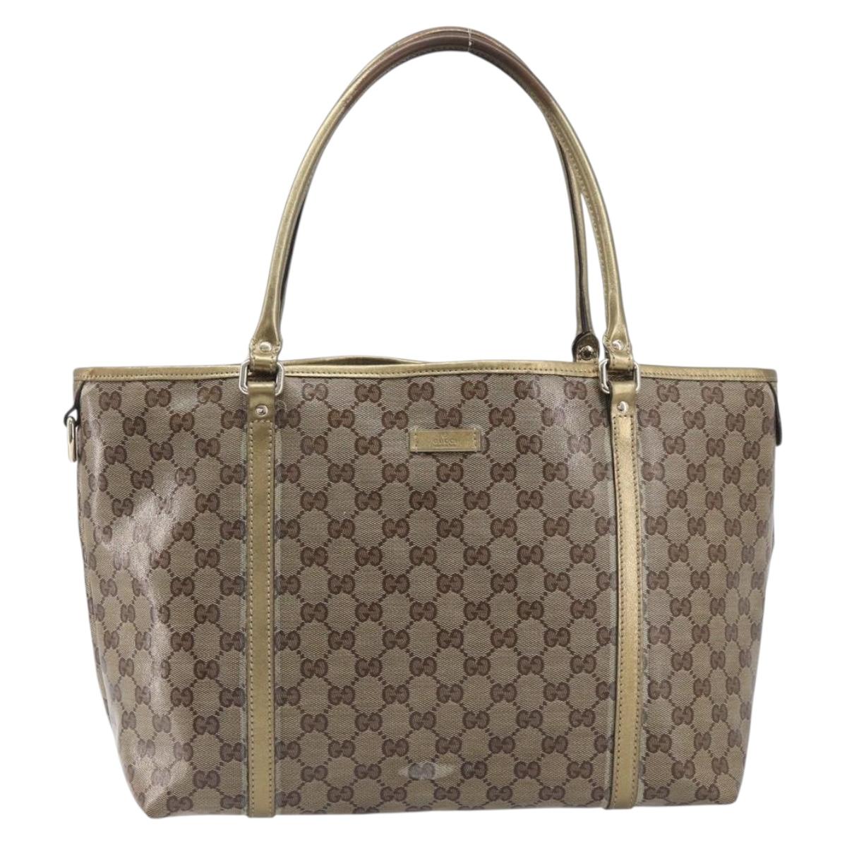 GUCCI GG Crystal Tote Bag Coated Canvas Beige Gold 197953 Auth 210443