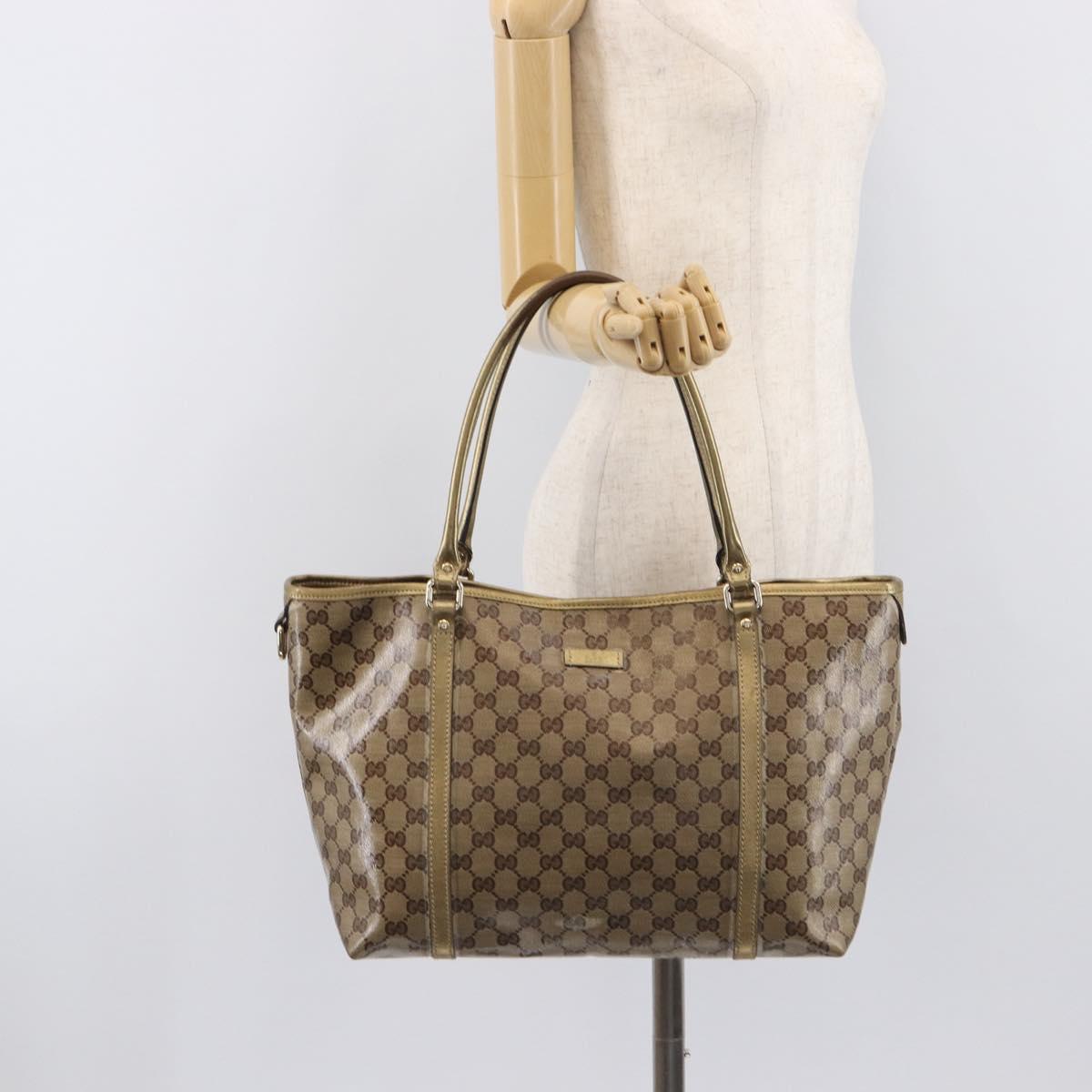 GUCCI GG Crystal Tote Bag Coated Canvas Beige Gold 197953 Auth 210443
