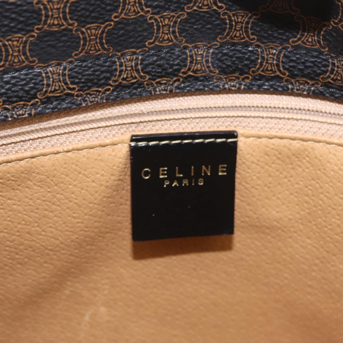 CELINE Macadam Canvas Hand Bag PVC Leather 2way Black Gold Auth 210448A