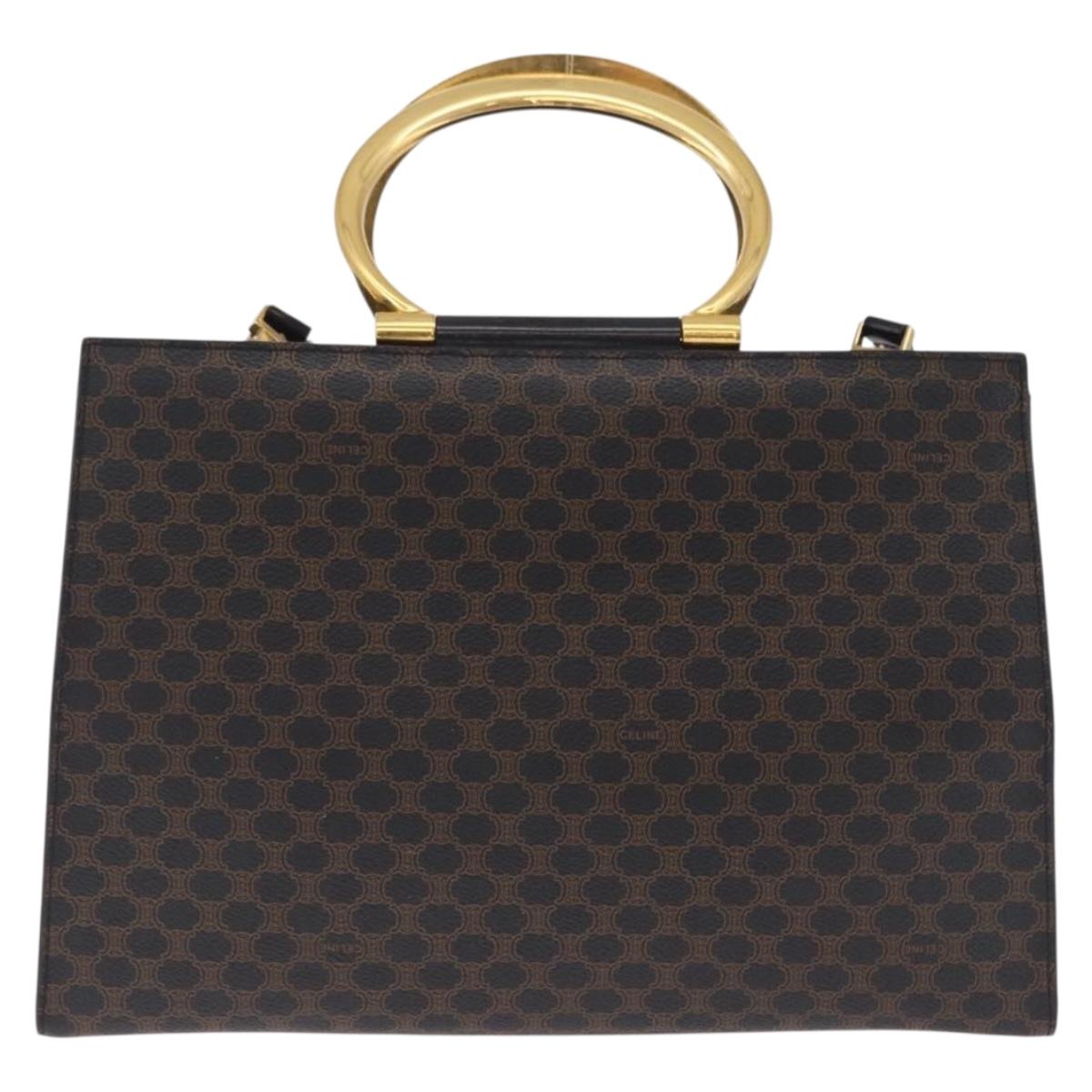 CELINE Macadam Canvas Hand Bag PVC Leather 2way Black Gold Auth 210448A
