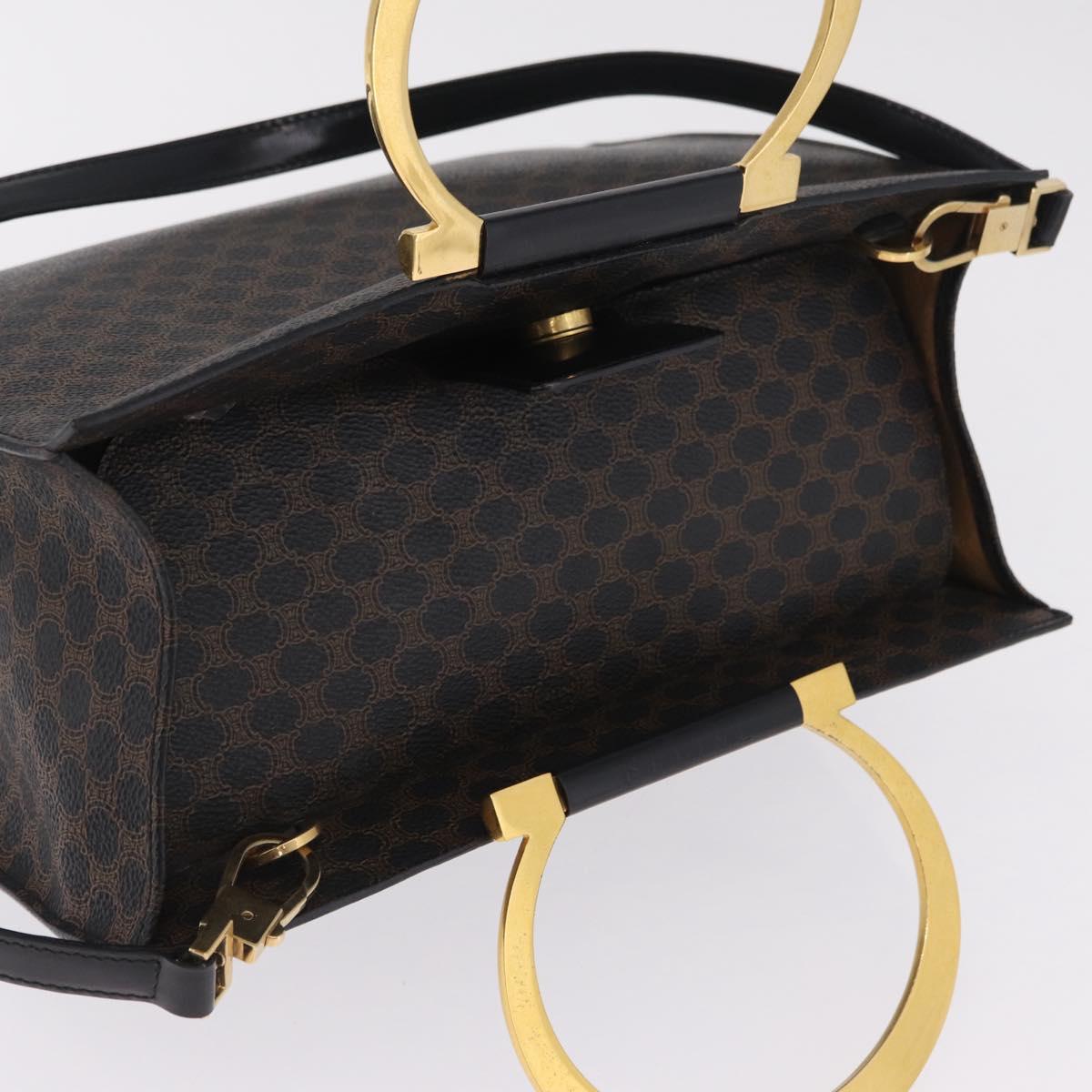 CELINE Macadam Canvas Hand Bag PVC Leather 2way Black Gold Auth 210448A
