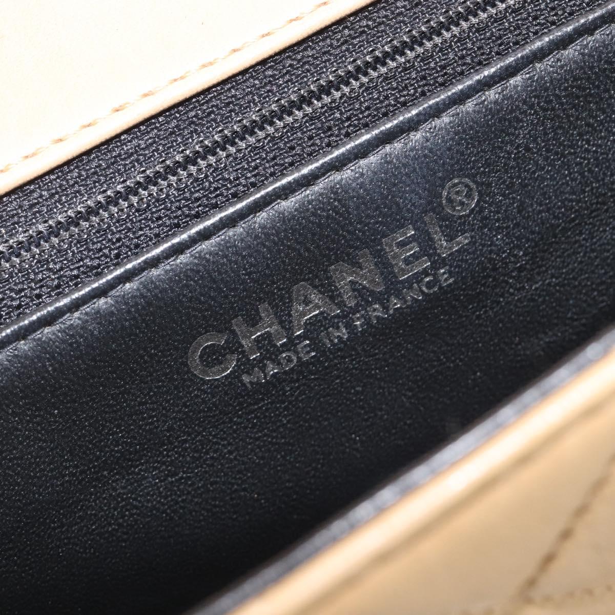 CHANEL Matelasse Chain Shoulder Bag Lamb Skin Black Beige CC Auth 210449V