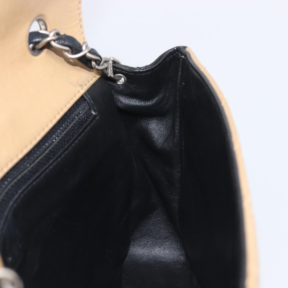 CHANEL Matelasse Chain Shoulder Bag Lamb Skin Black Beige CC Auth 210449V