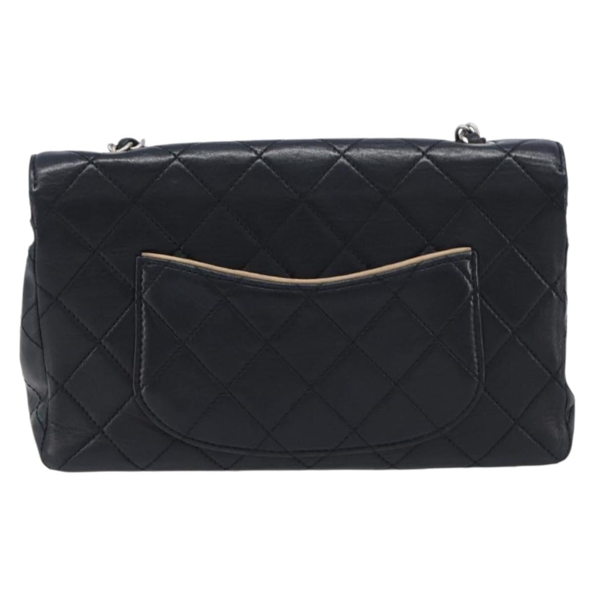 CHANEL Matelasse Chain Shoulder Bag Lamb Skin Black Beige CC Auth 210449V