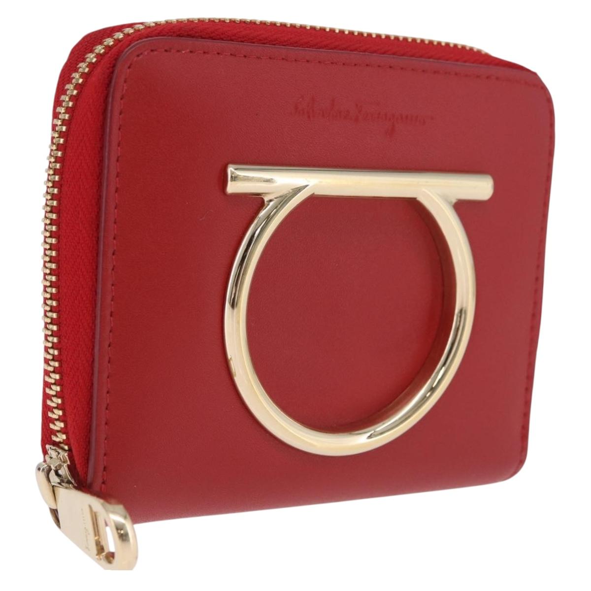Salvatore Ferragamo Wallet Leather Red Gold Auth 210451M