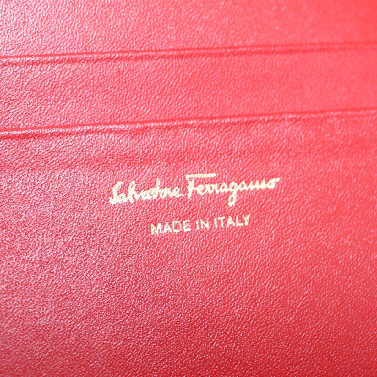Salvatore Ferragamo Wallet Leather Red Gold Auth 210451M
