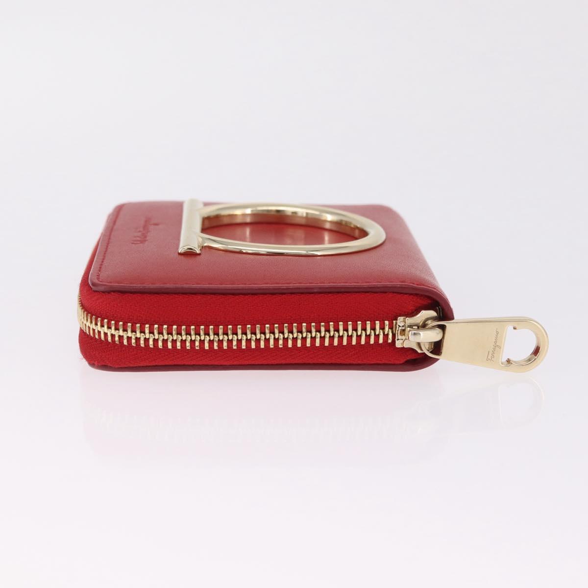 Salvatore Ferragamo Wallet Leather Red Gold Auth 210451M