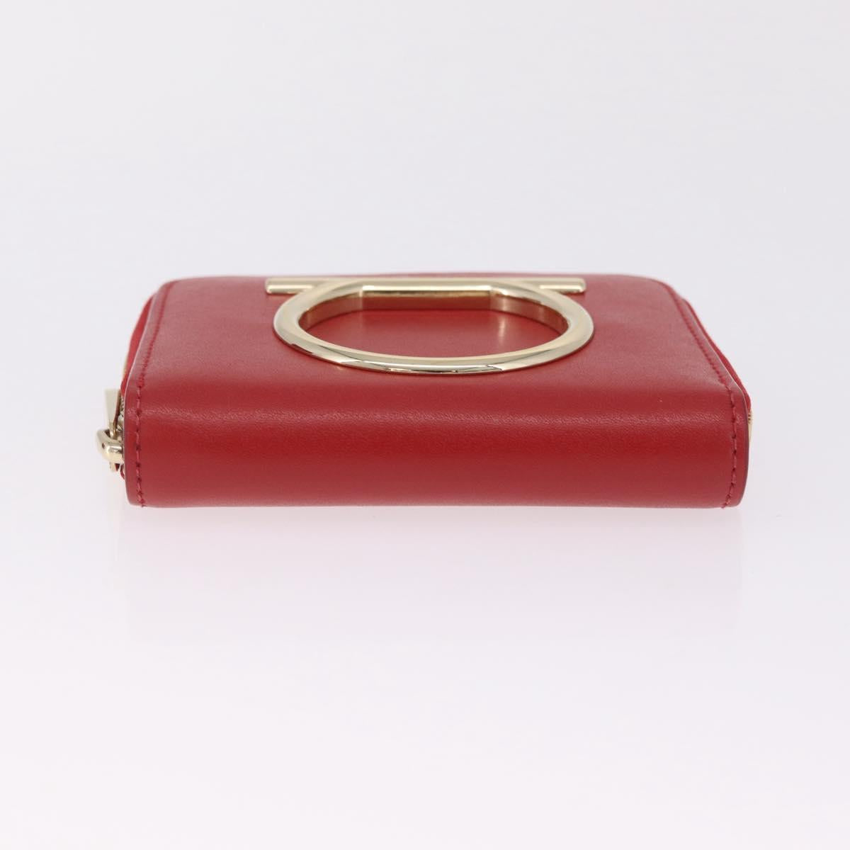 Salvatore Ferragamo Wallet Leather Red Gold Auth 210451M