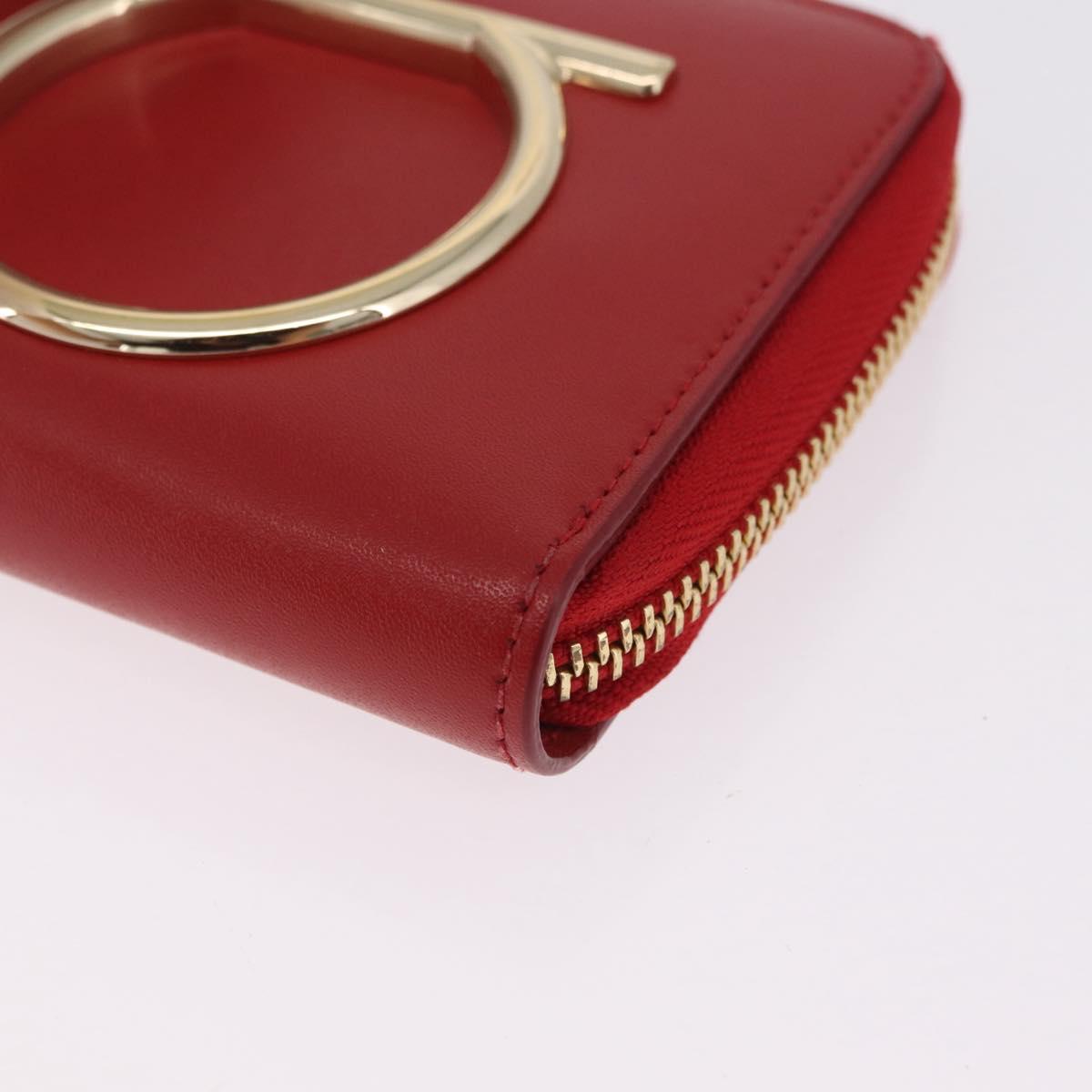 Salvatore Ferragamo Wallet Leather Red Gold Auth 210451M